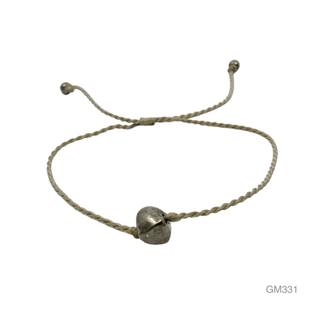 Hand Made silver tone pebble slide cord bracelet - GM331