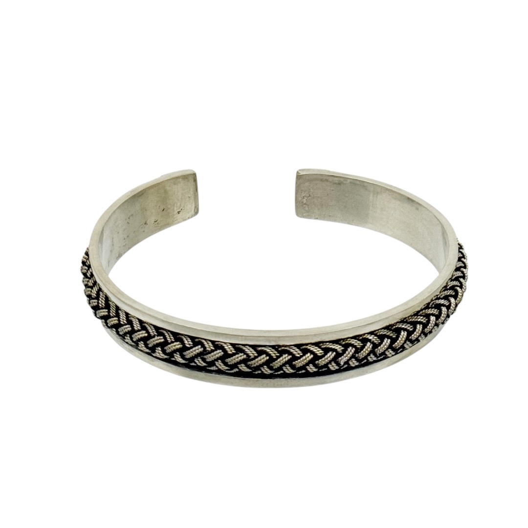 Hand Made silver plated braid cuff bracelet - GM301 - photo 3