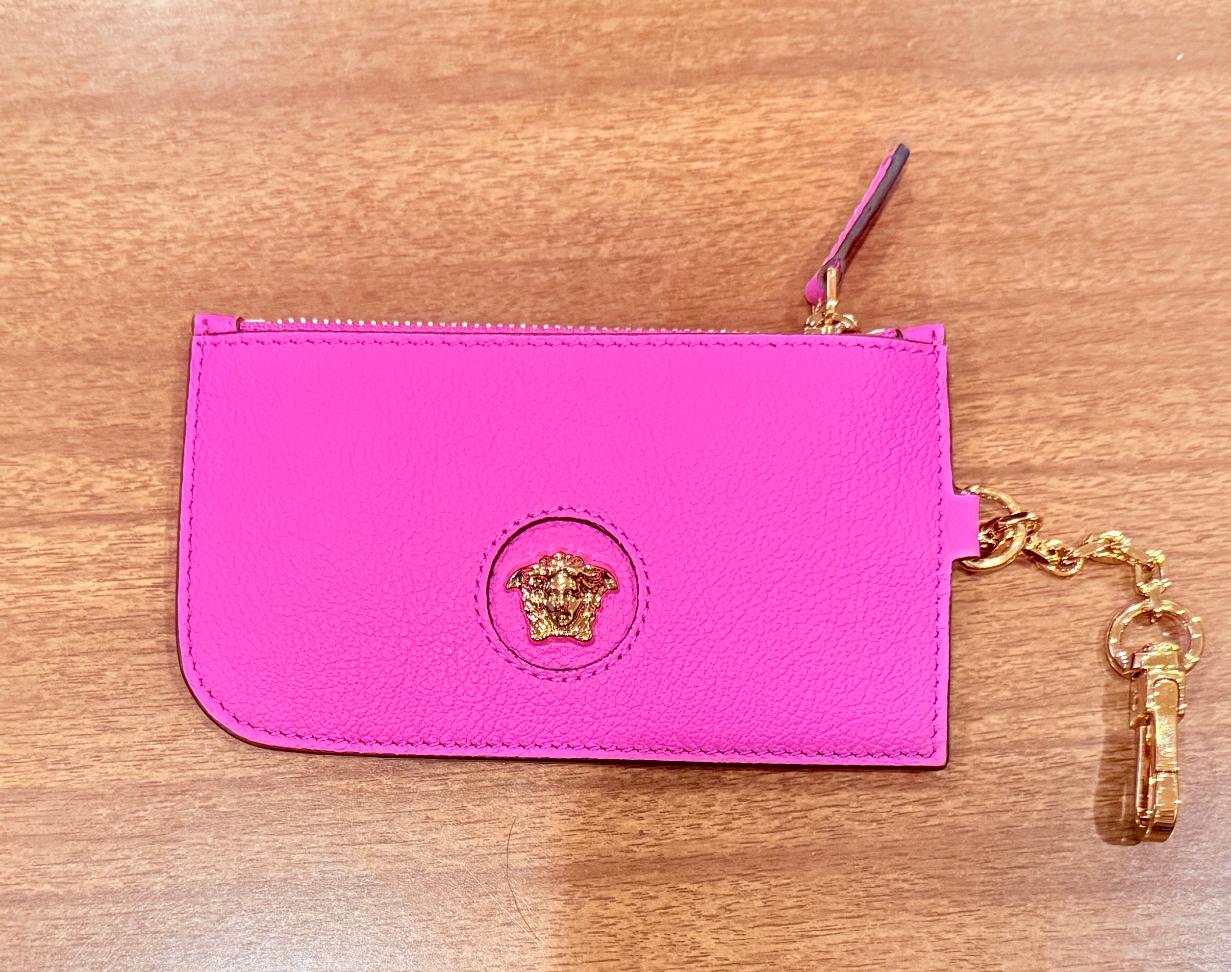 Versace Fuxia Textured Calf Leather Card Case w/ Keychain