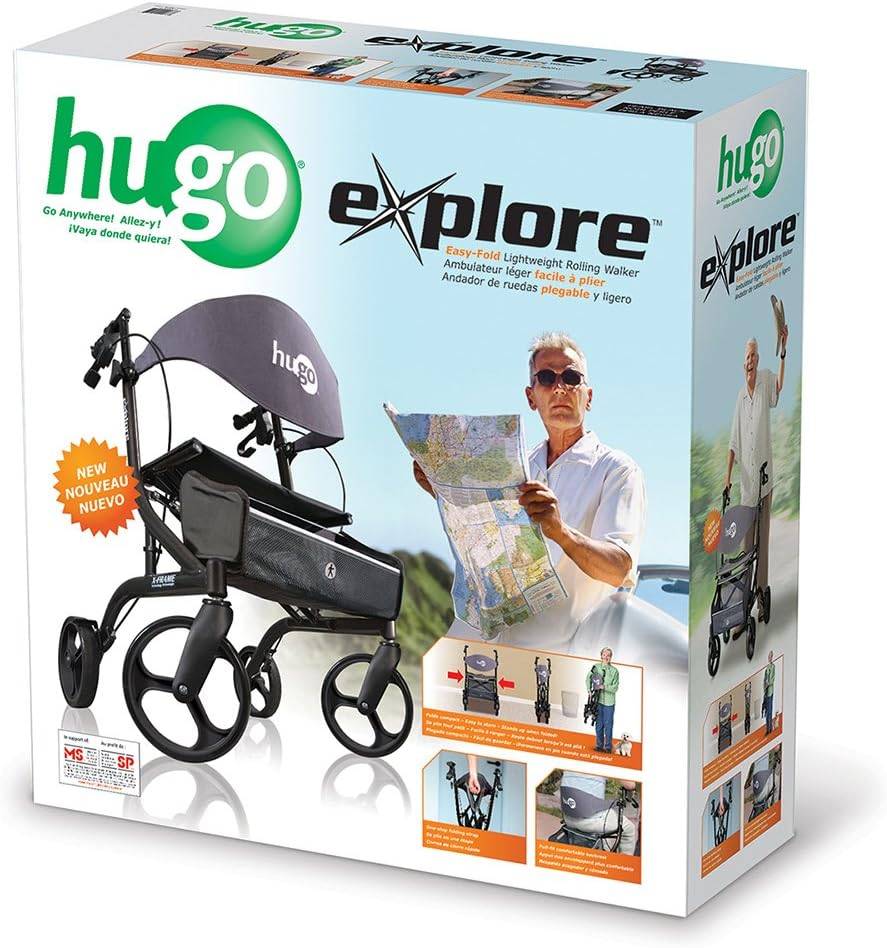 Hugo 700-977 Foldable Rollator Walker with Seat, Pearl Black - photo 2
