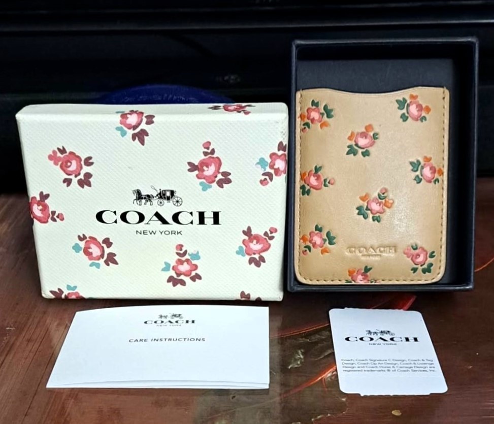 New COACH Phone Pocket Sticker Genuine Leather Card Holder - photo 3
