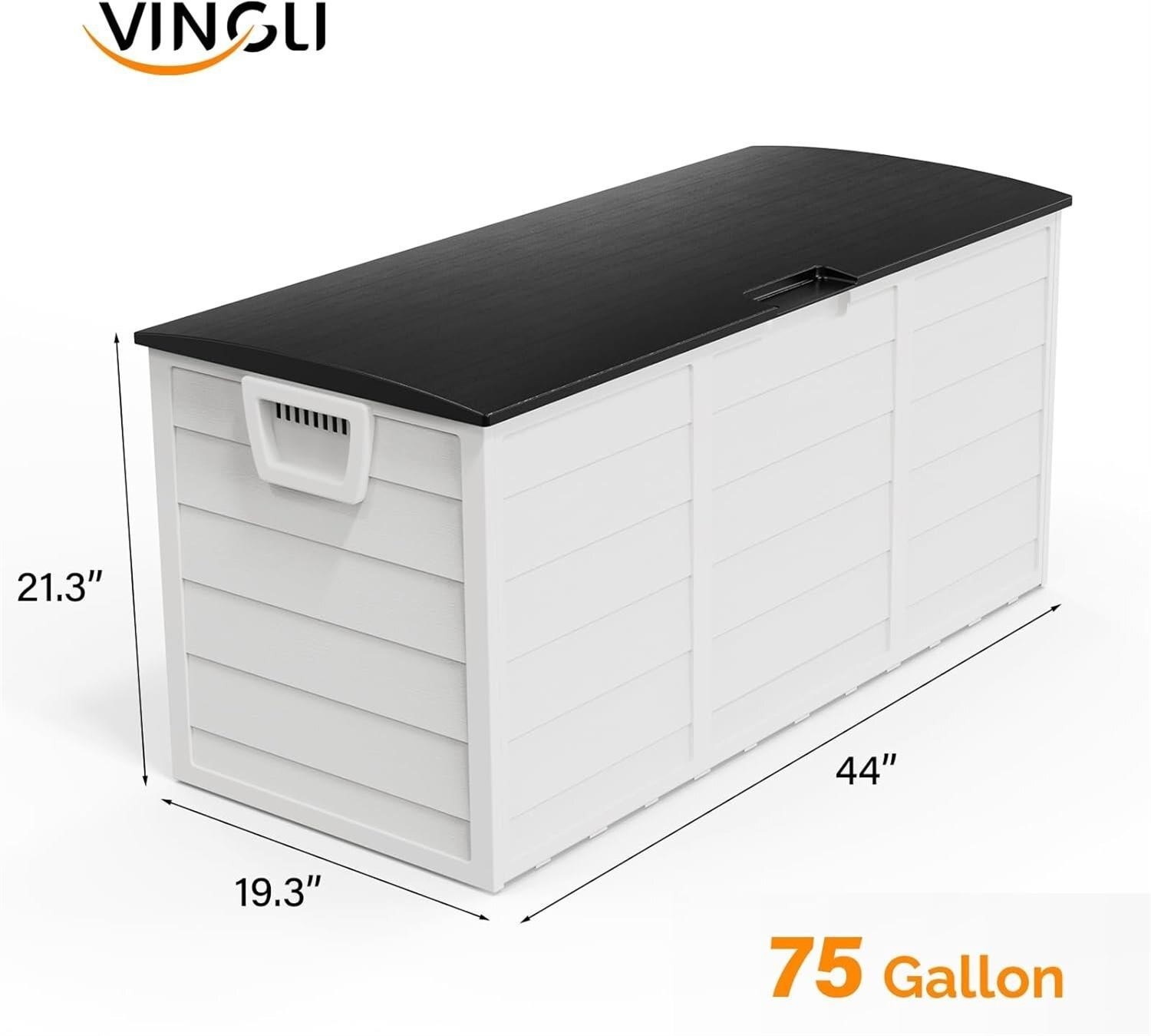 Vingli 75 Gallon Outdoor Storage Deck Box - White/Black - photo 4