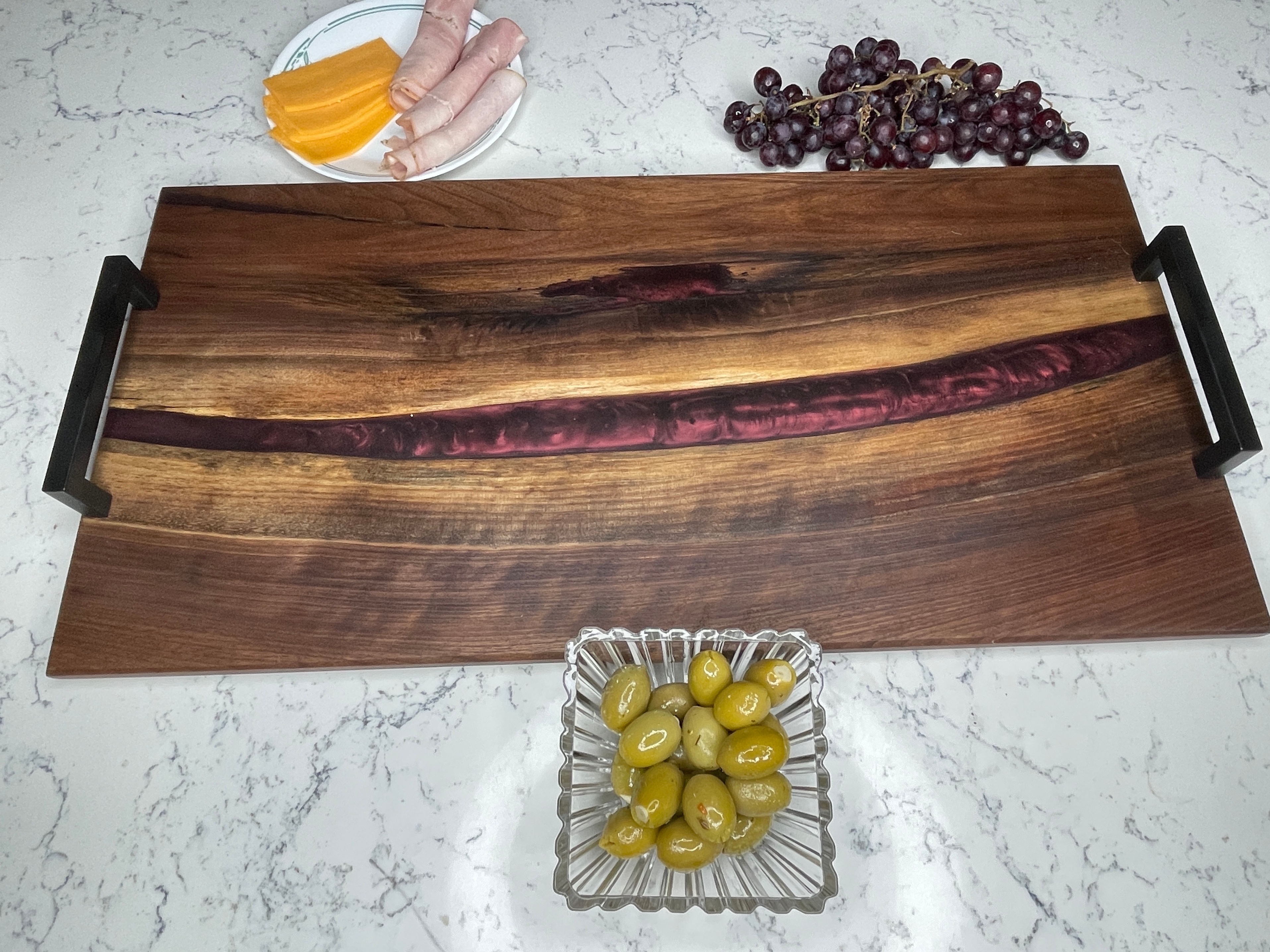 Live Edge Black Walnut Charcuterie Board w/ Dark Red Wine Epoxy