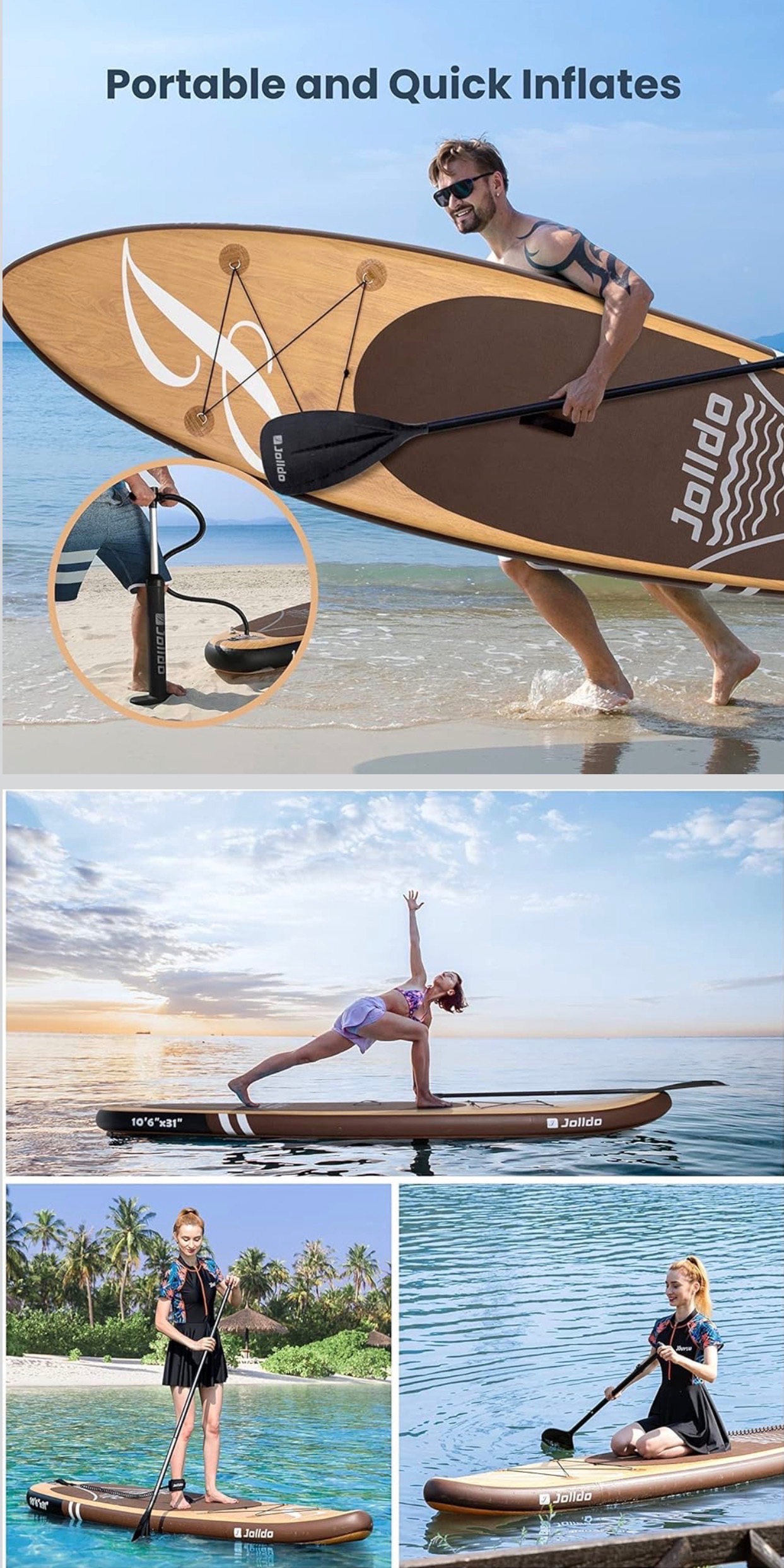 Inflatable Paddle Board 10’6”×31"×6" with Bag Paddle Pump Leash - photo 5