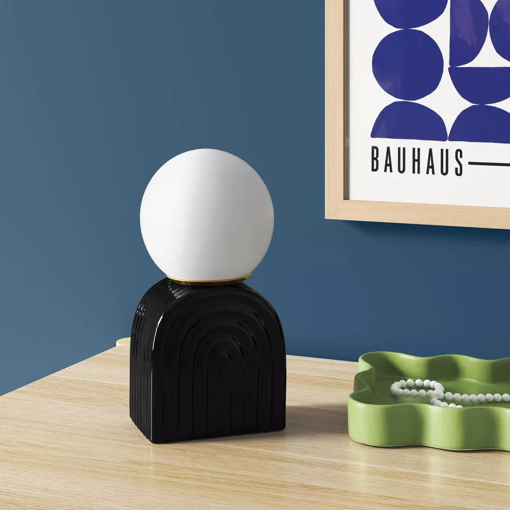 ✨ Two Glam Orb Glass Shade in Black with Ceramic Base Table Lamp