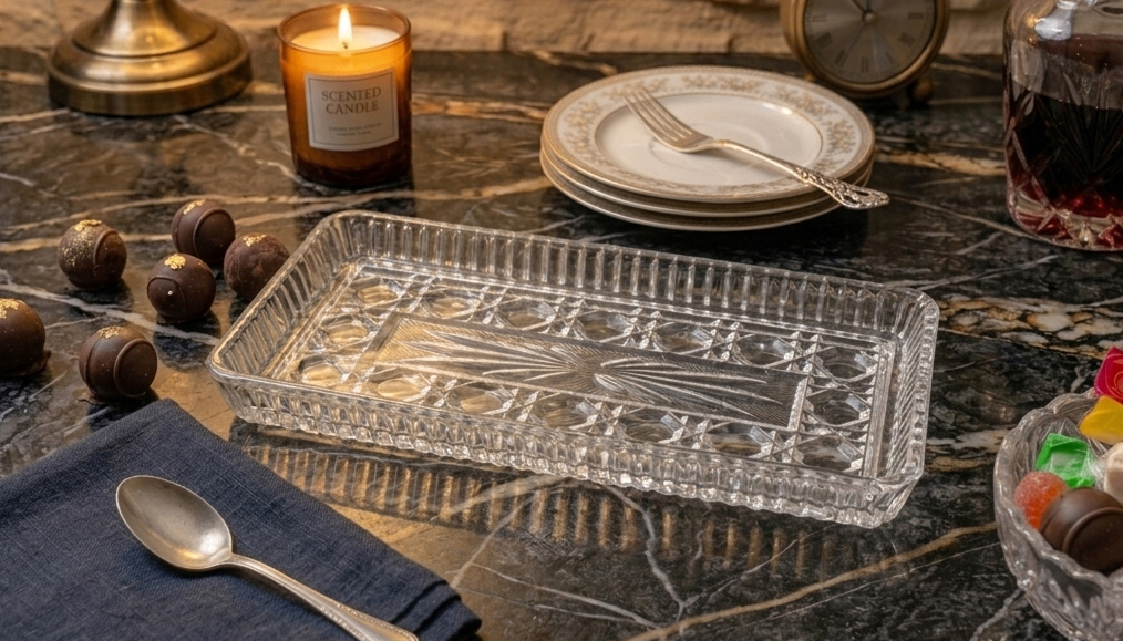 Vintage Glass Clear National Pattern Rectangular Serving Platter