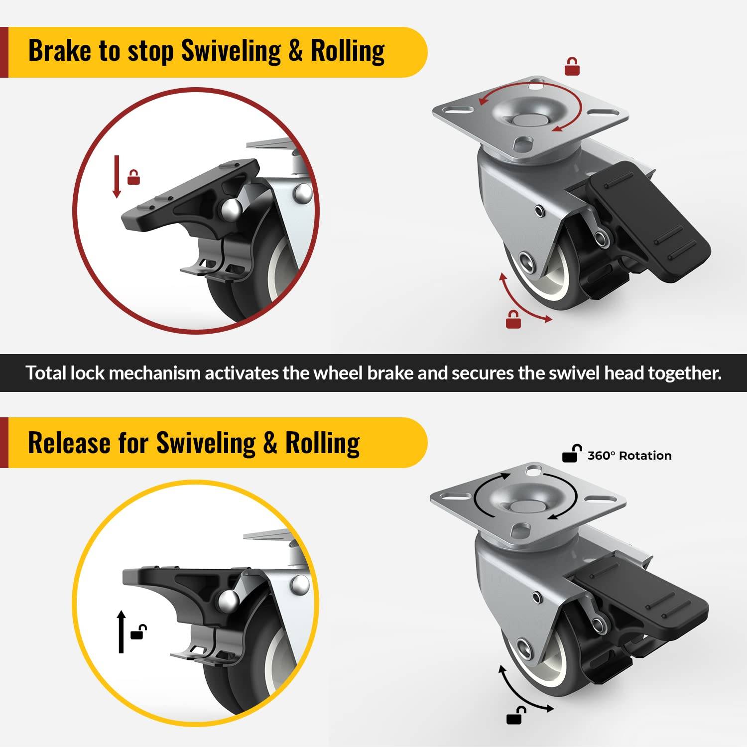 4 x Swivel Caster Wheels with Brakes - photo 3