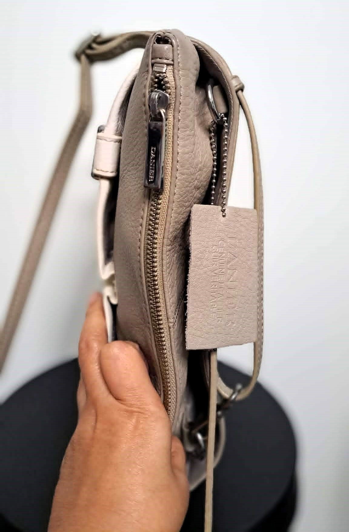 Authentic Danier 2Tone Genuine Leather Crossbody Bag Cream Taupe - photo 3