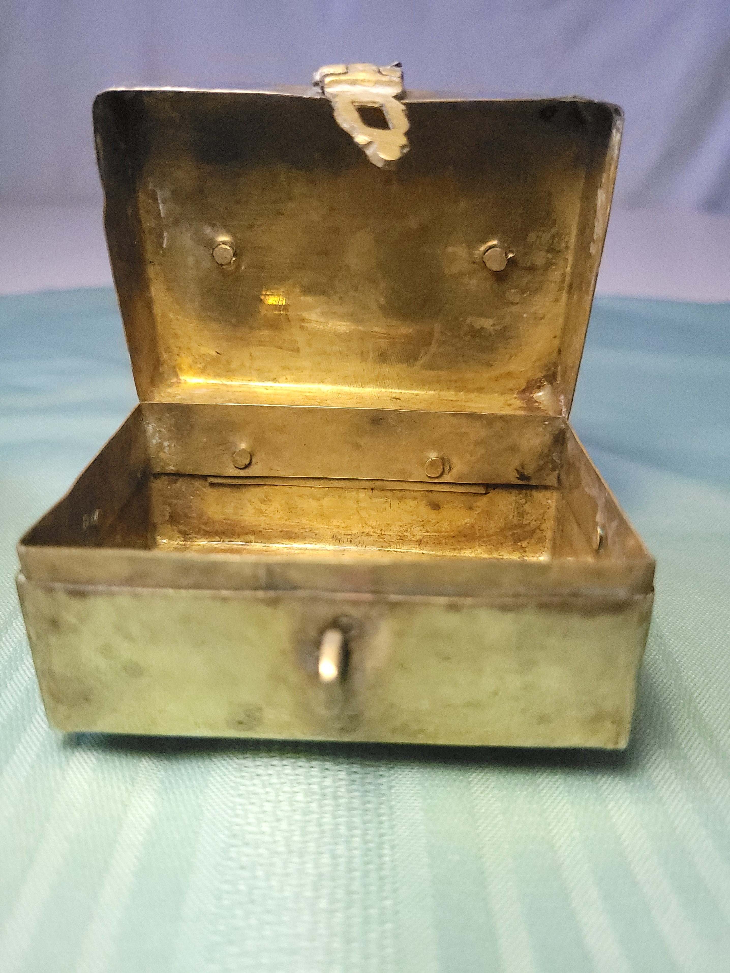 1970 Miniature Brass Chest Trinket Box with Handle and Feet - photo 2