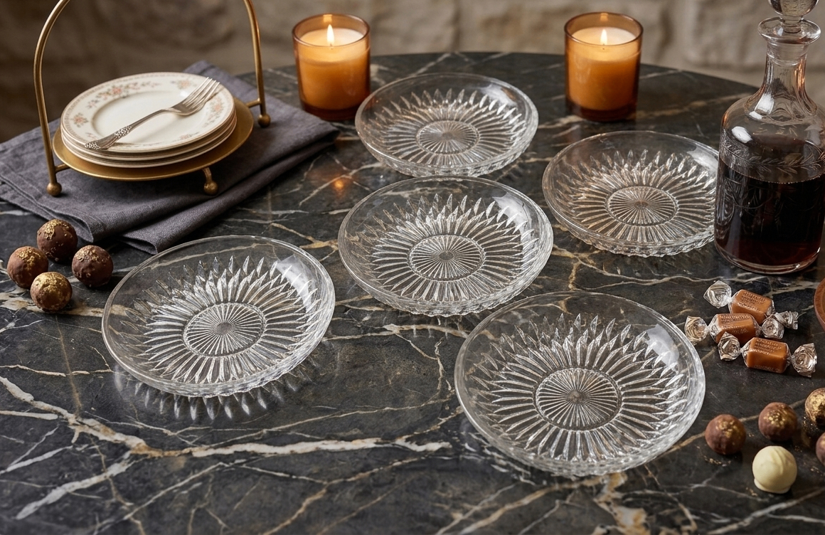 Set of 5  Glass Clear Petal Pattern  Dessert Plates