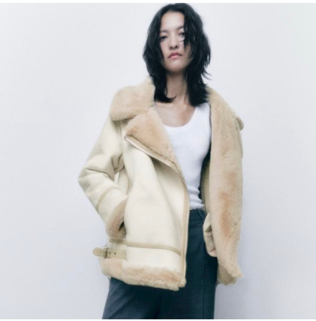 Zara Faux Suede Double Faced Aviator Jacket - M