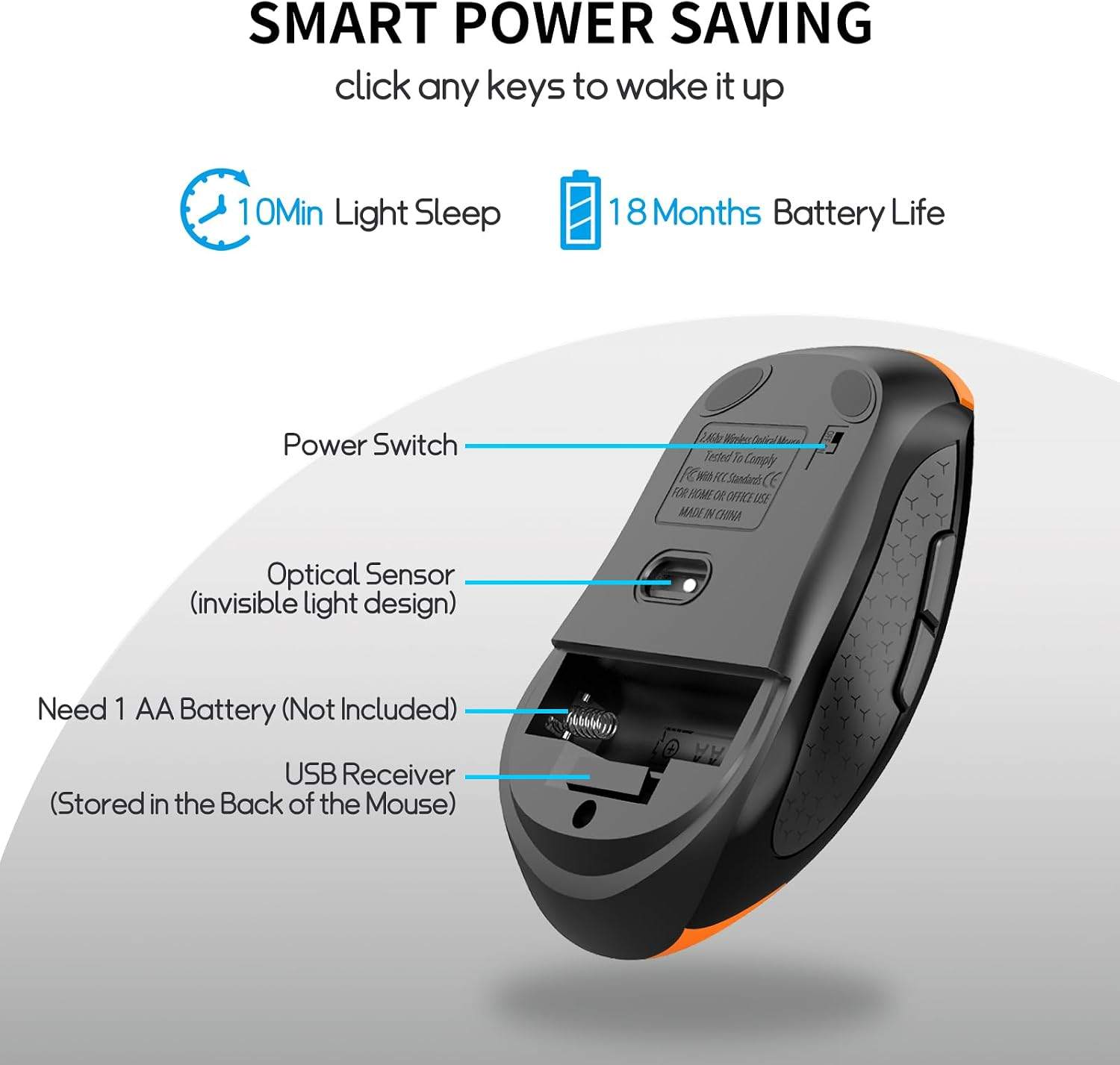 Orange Wireless Mouse 2.4GHz Silent 2400 DPI – New Sealed - photo 2