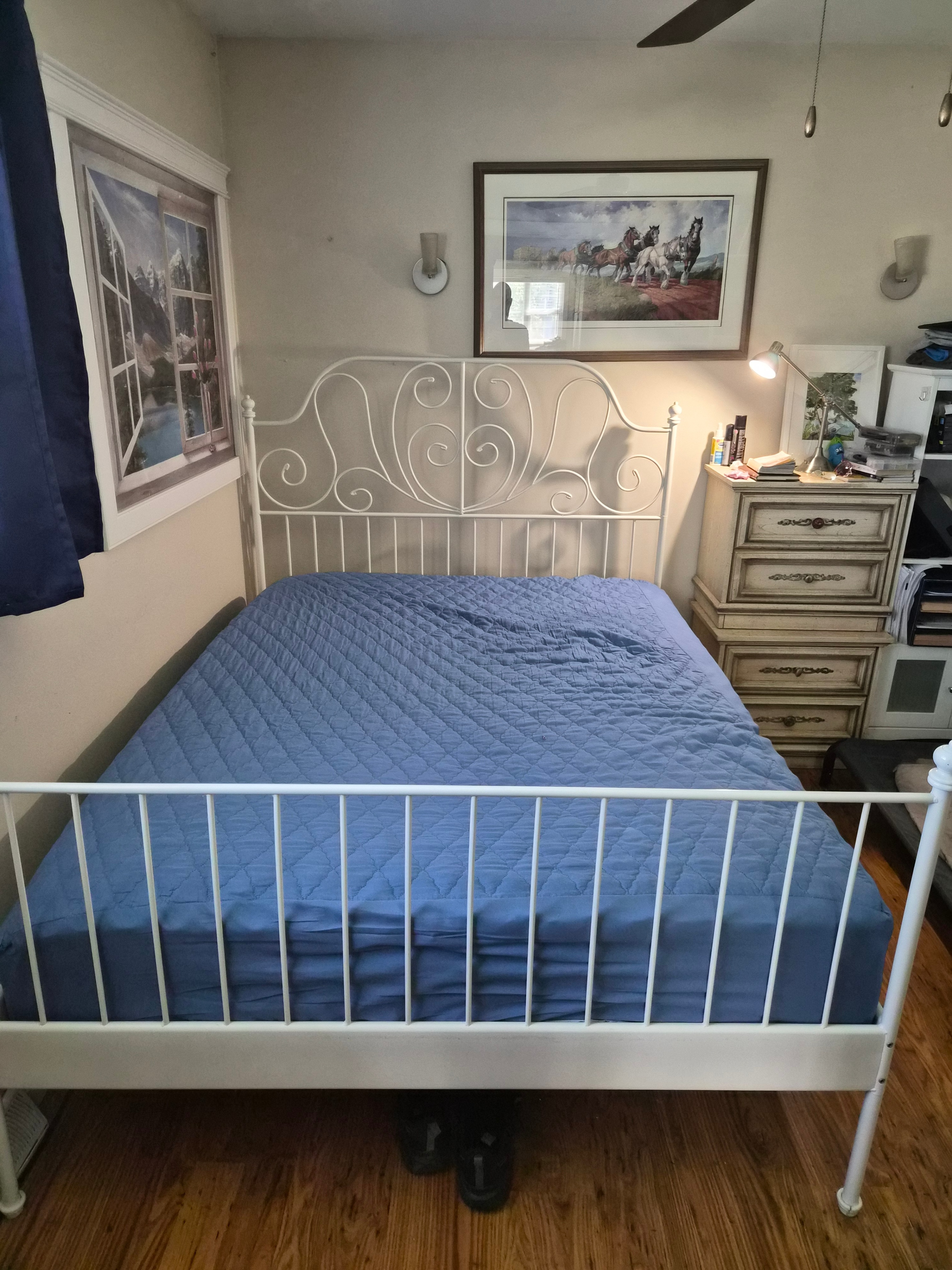 IKEA LEIRVIK Queen Bed Frame (White Metal) – Great Condition