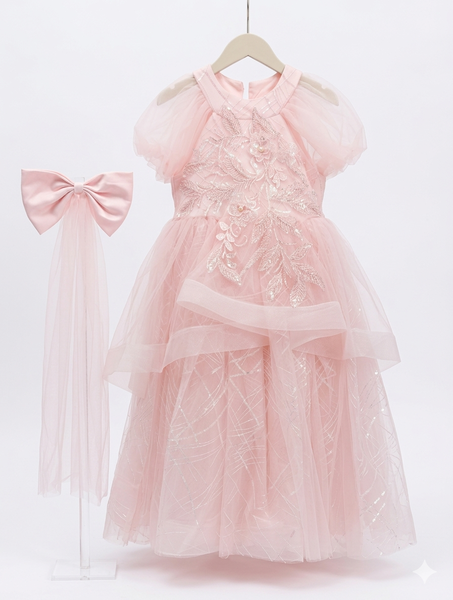 Pink Tulle Dress with Bow Accent:5363 - photo 5