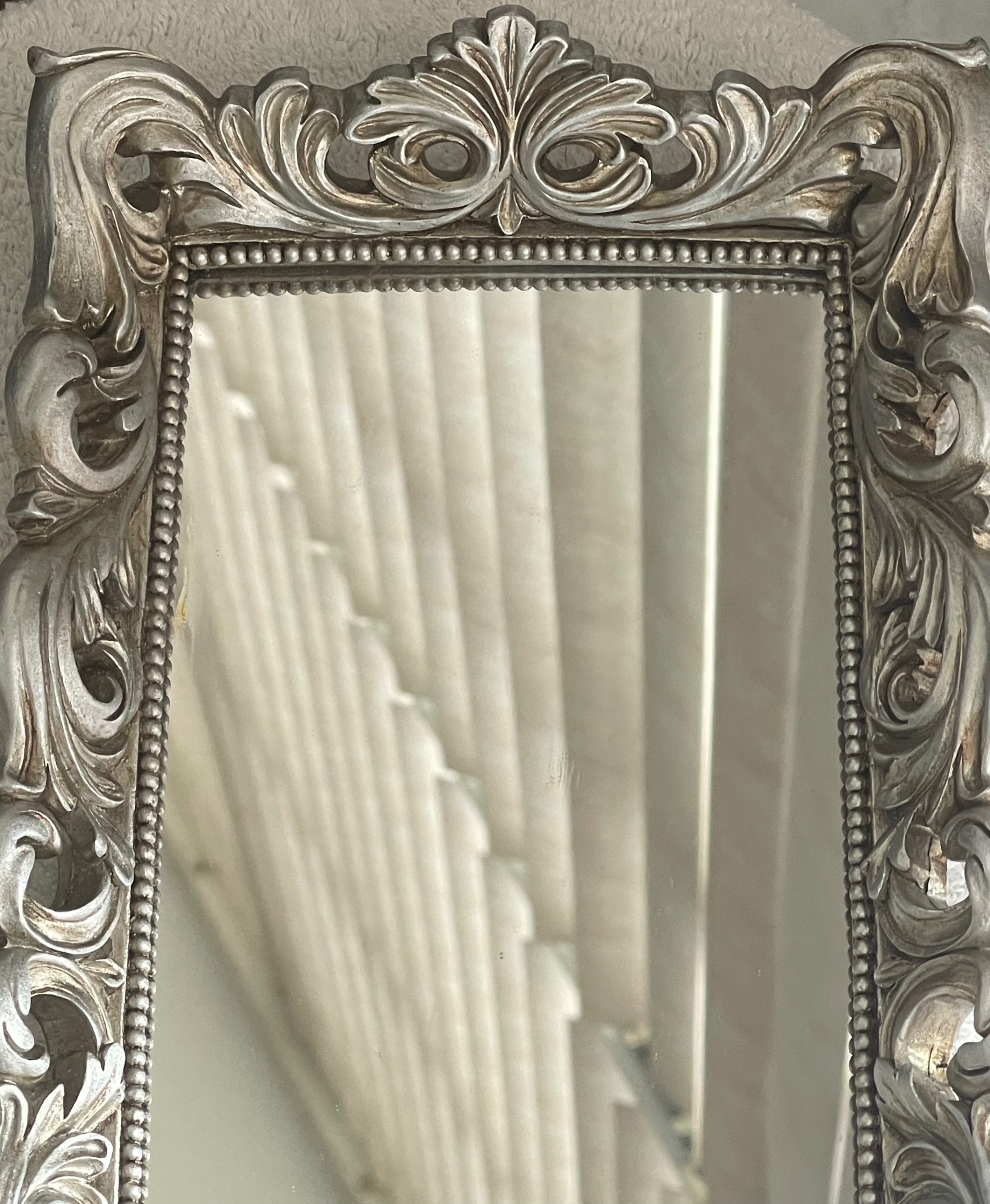 Vintage Heavy Silver Ribbon Bow Crest Mirror - photo 2