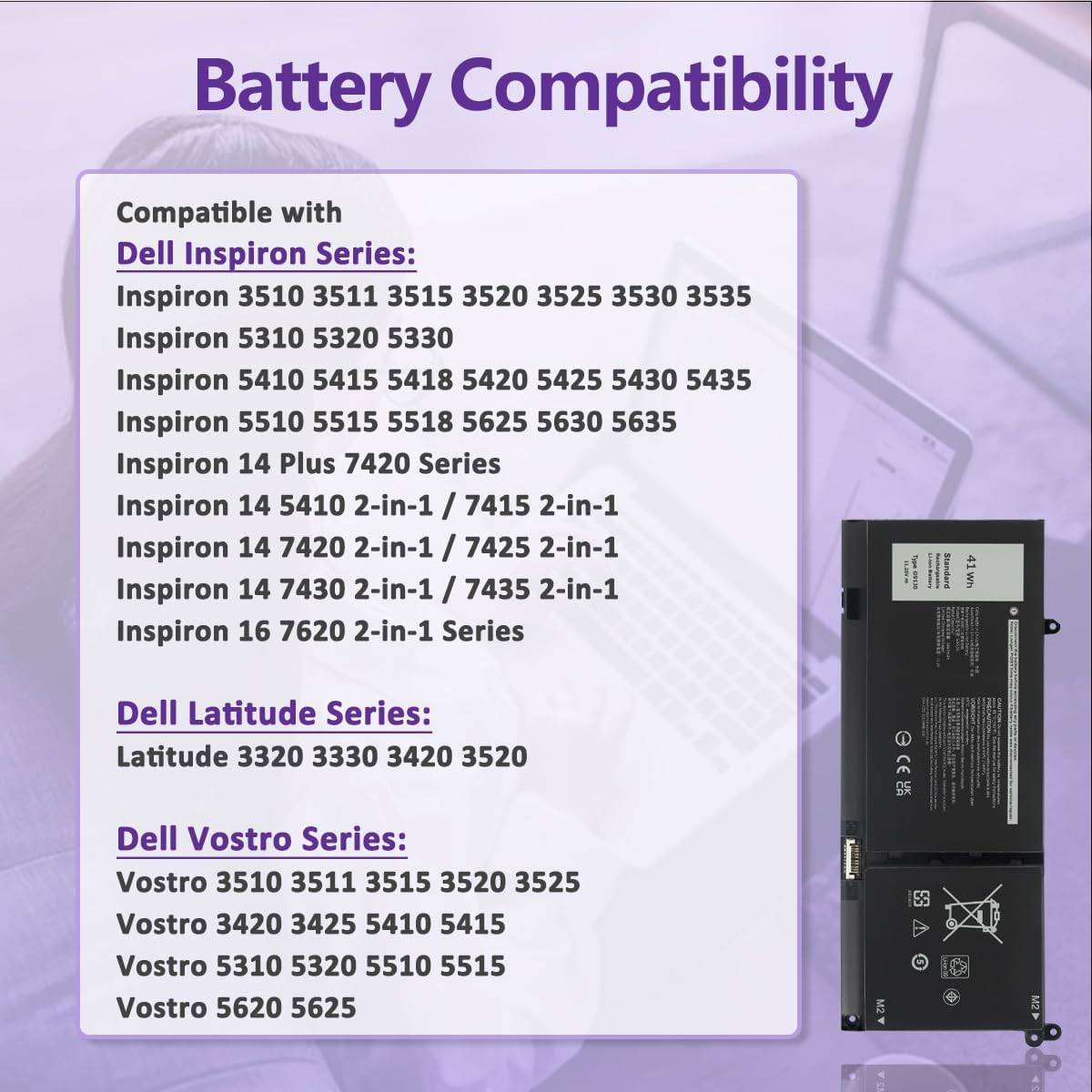 G91J0 41Wh Laptop Battery for Dell Inspiron Latitude Vostro - photo 4