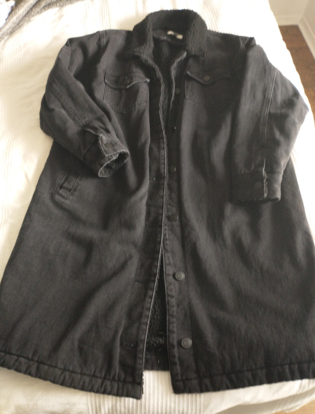Denim and Faux-Shearling Long Coat - Unworn - photo 5