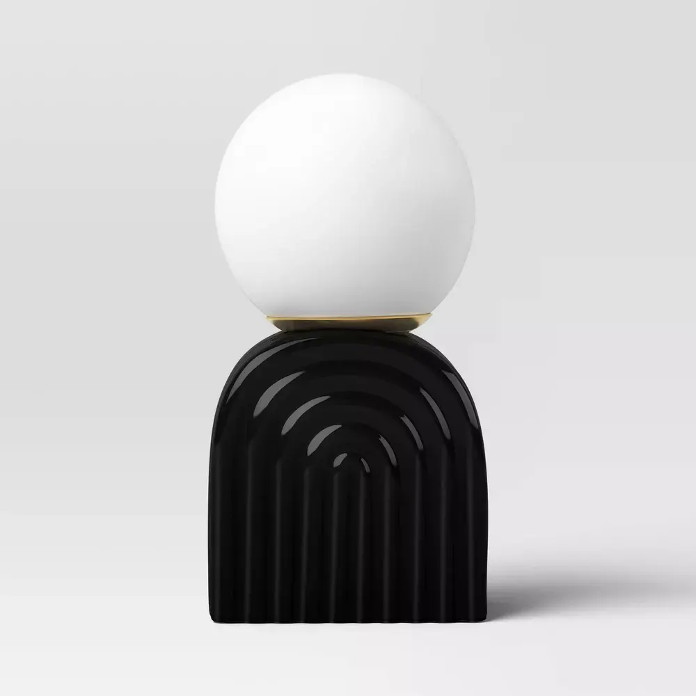 ✨ Two Glam Orb Glass Shade in Black with Ceramic Base Table Lamp - photo 2