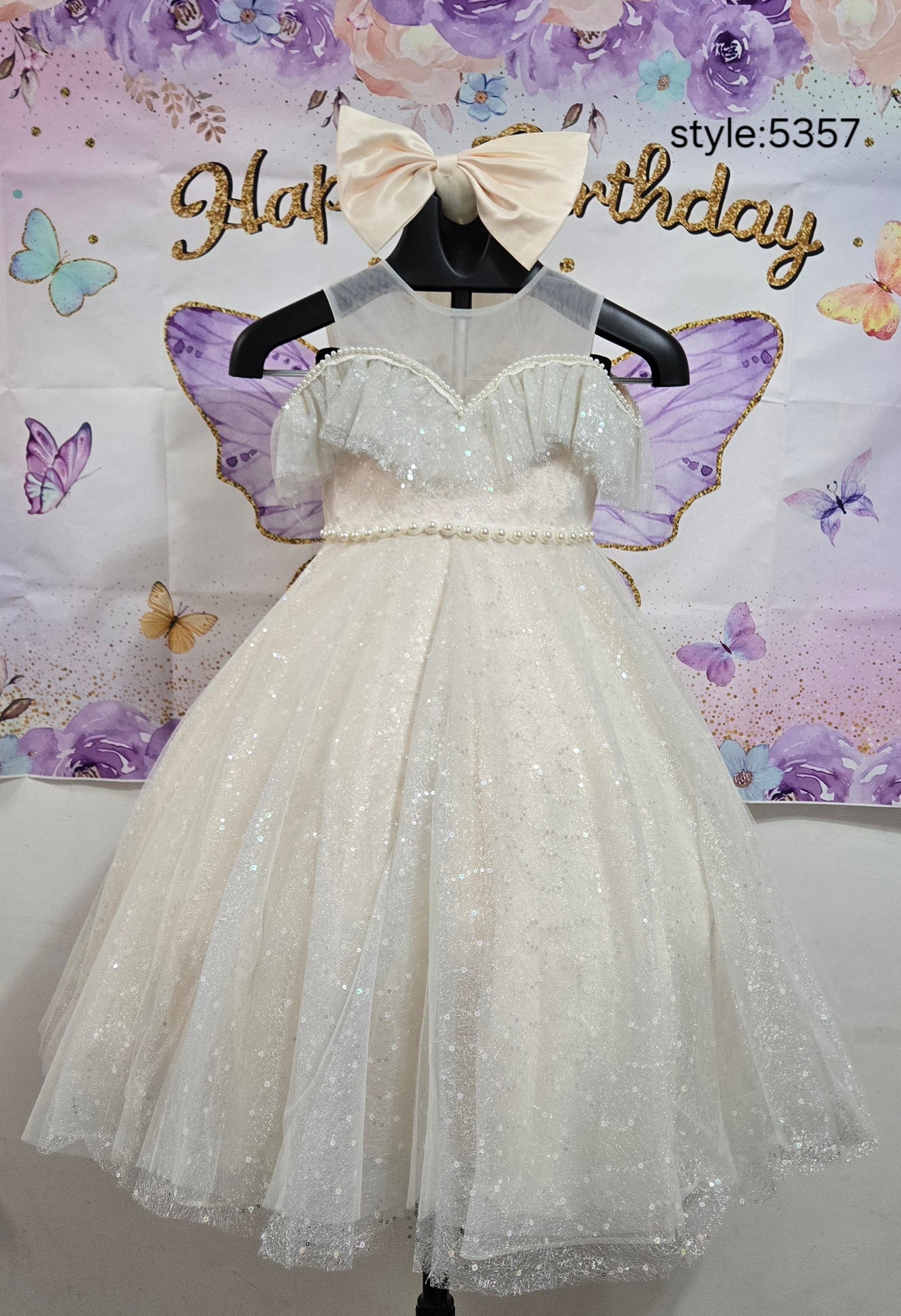 Girls White Sparkly Gown with Veil:5370