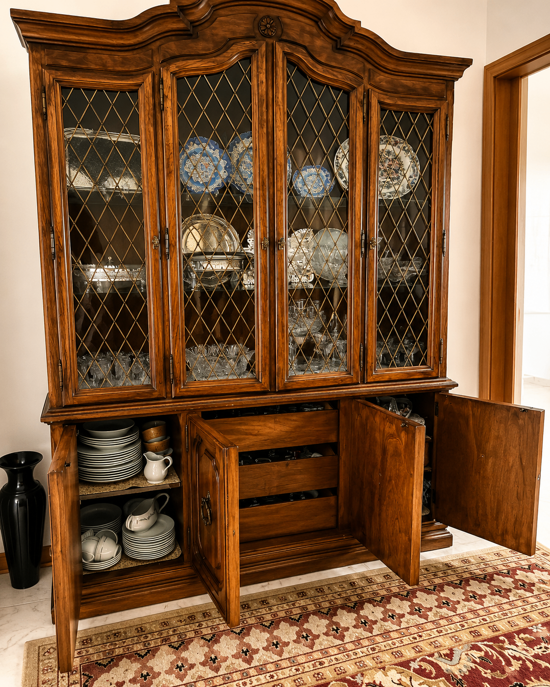Antique-Style Wood China Cabinet with Glass Display Doors - photo 3