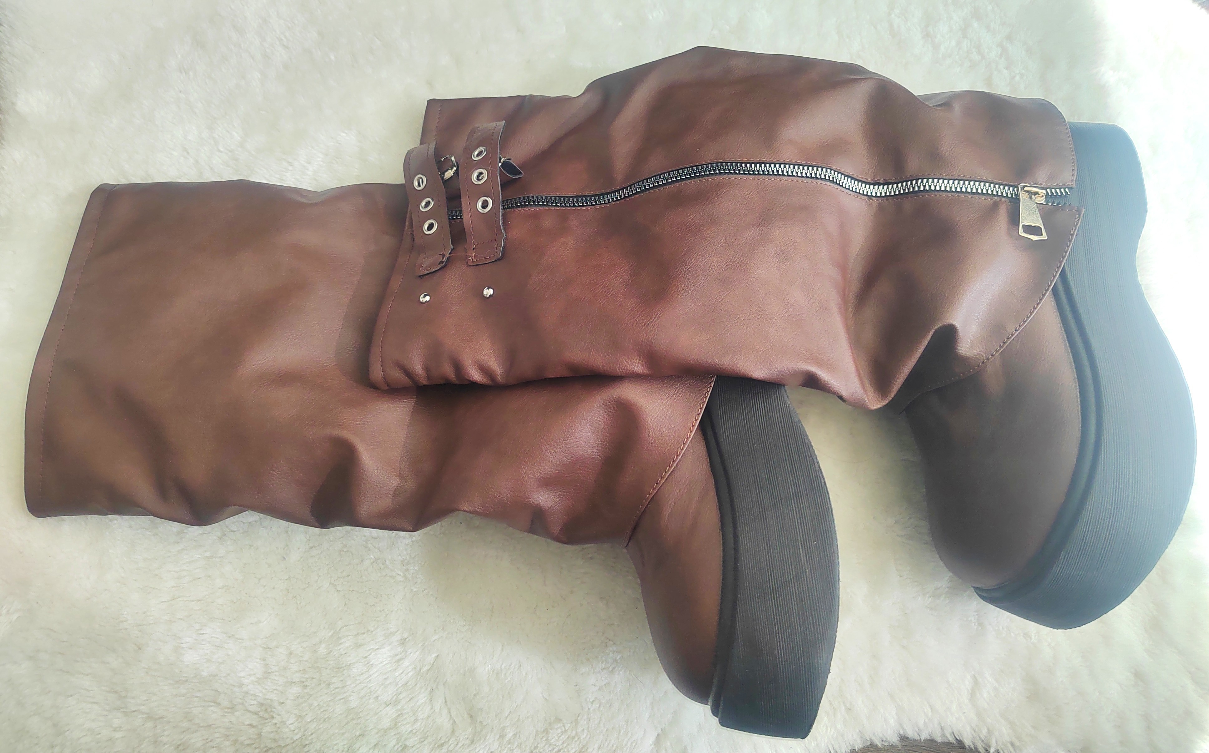 Brown Faux Leather Knee-High Boots with Zipper - photo 4