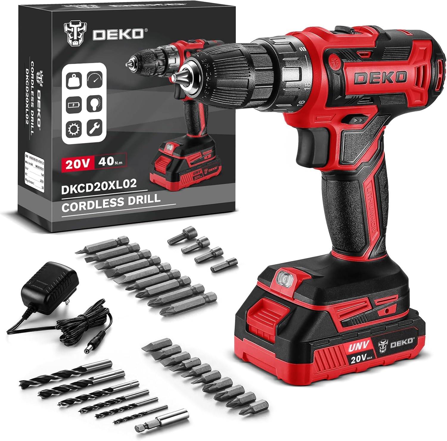 DEKOPRO 20V Cordless Drill Driver Kit - Electric Power Drill