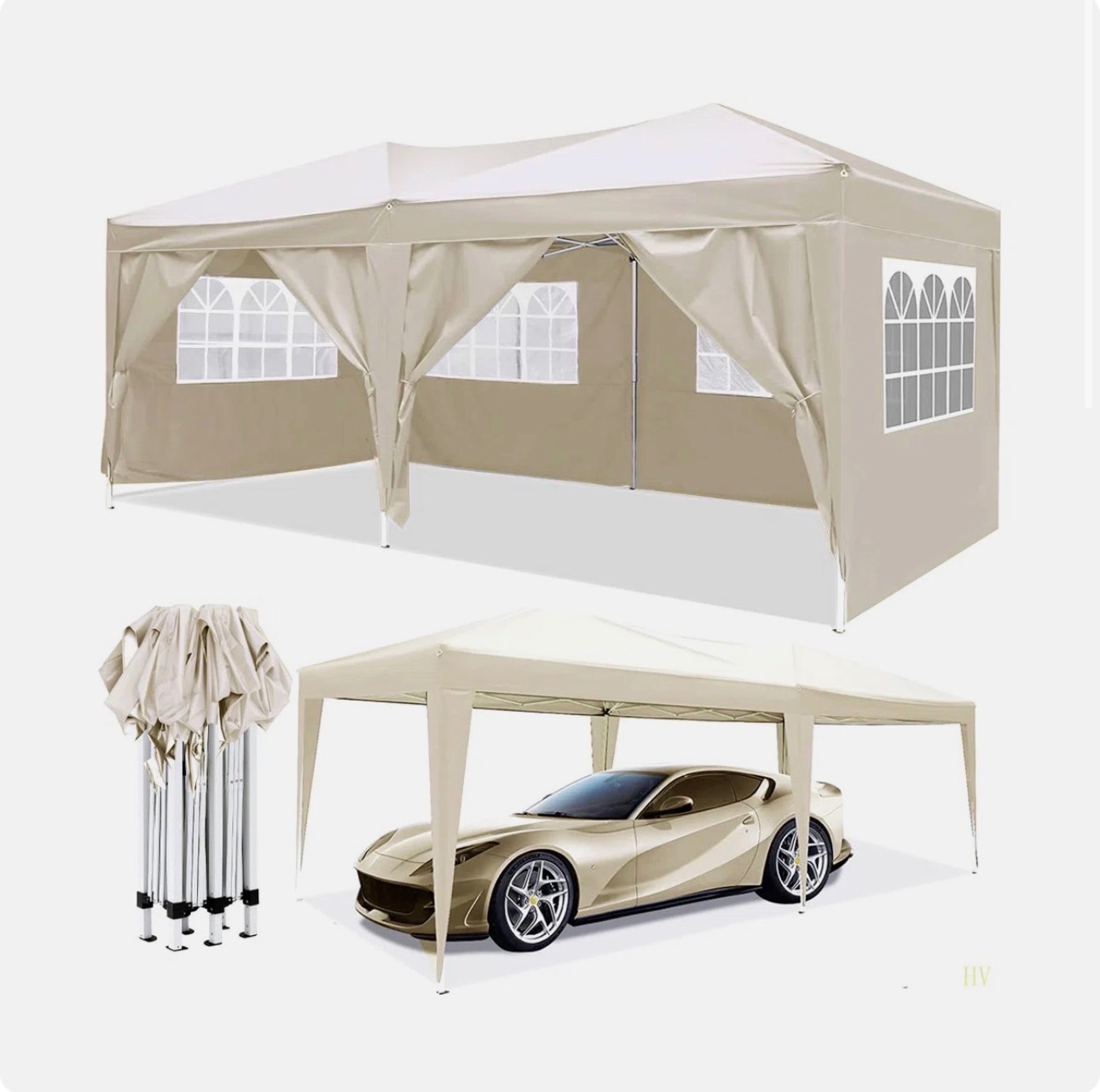 10'X20' Pop Up Canopy 6 Removable Sides Carry Bag Water/UV Proof