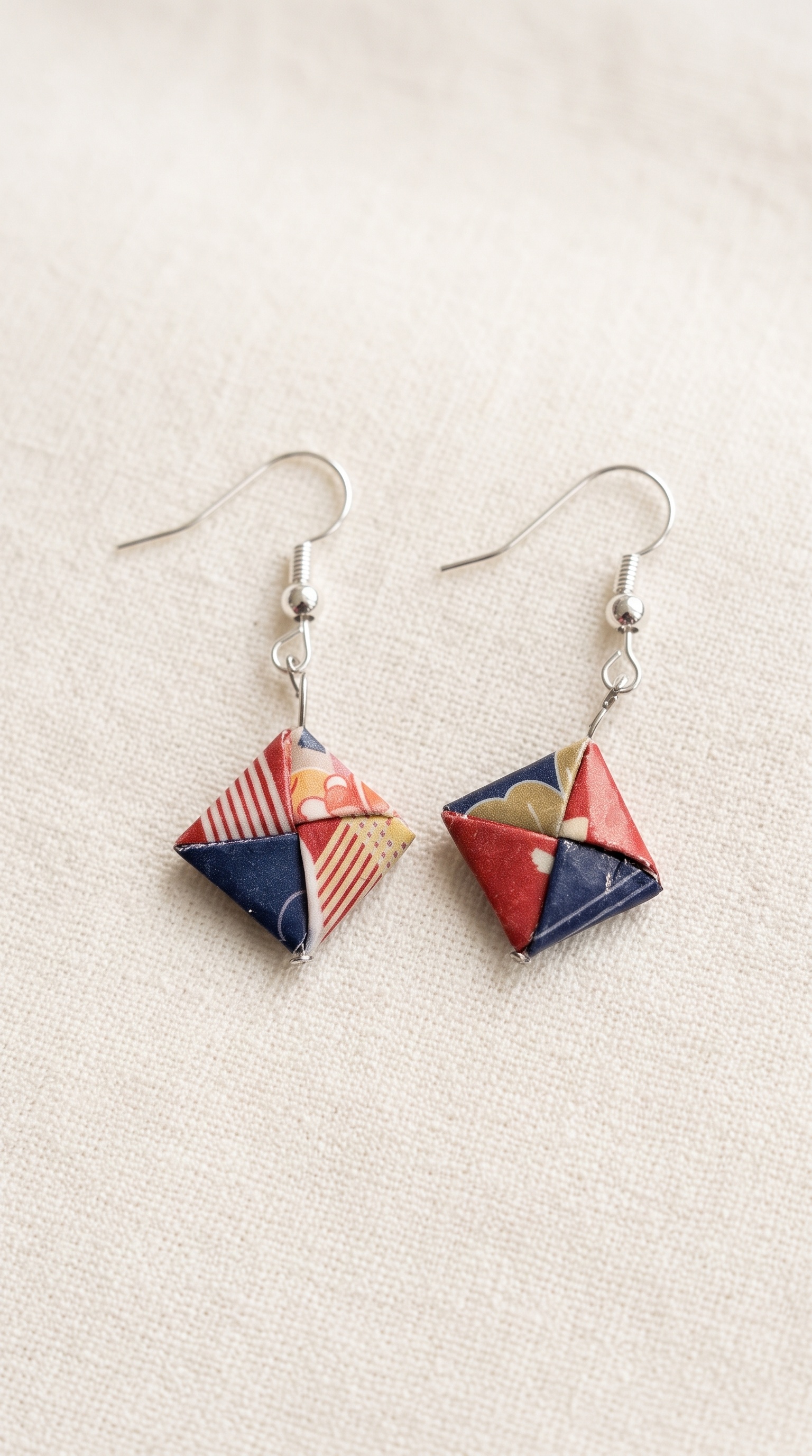 Handmade Origami Diamond Earrings | Chiyogami Washi Paper