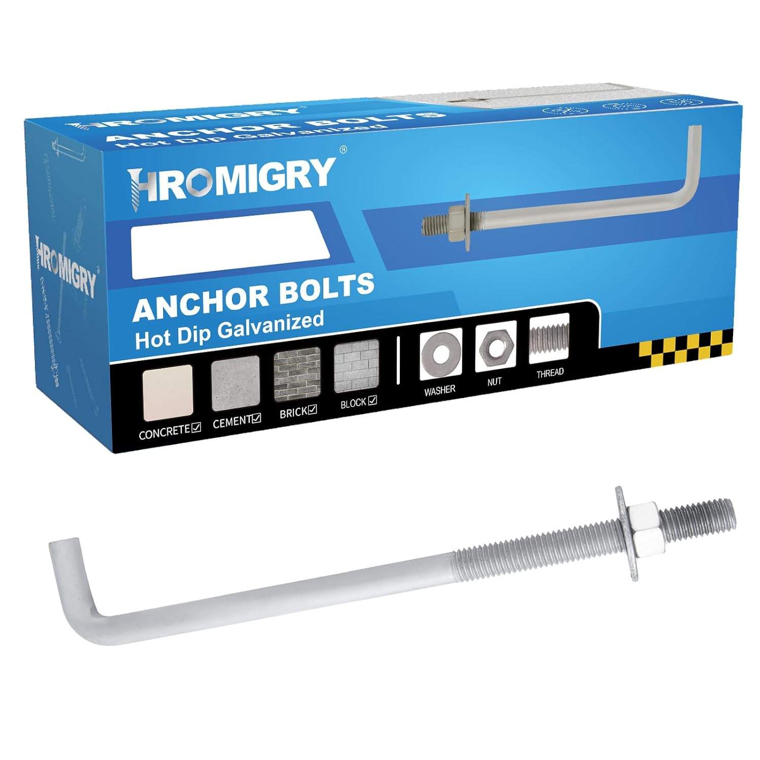 5/8"x10" Anchor Bolts, 10 Pack, Galvanized