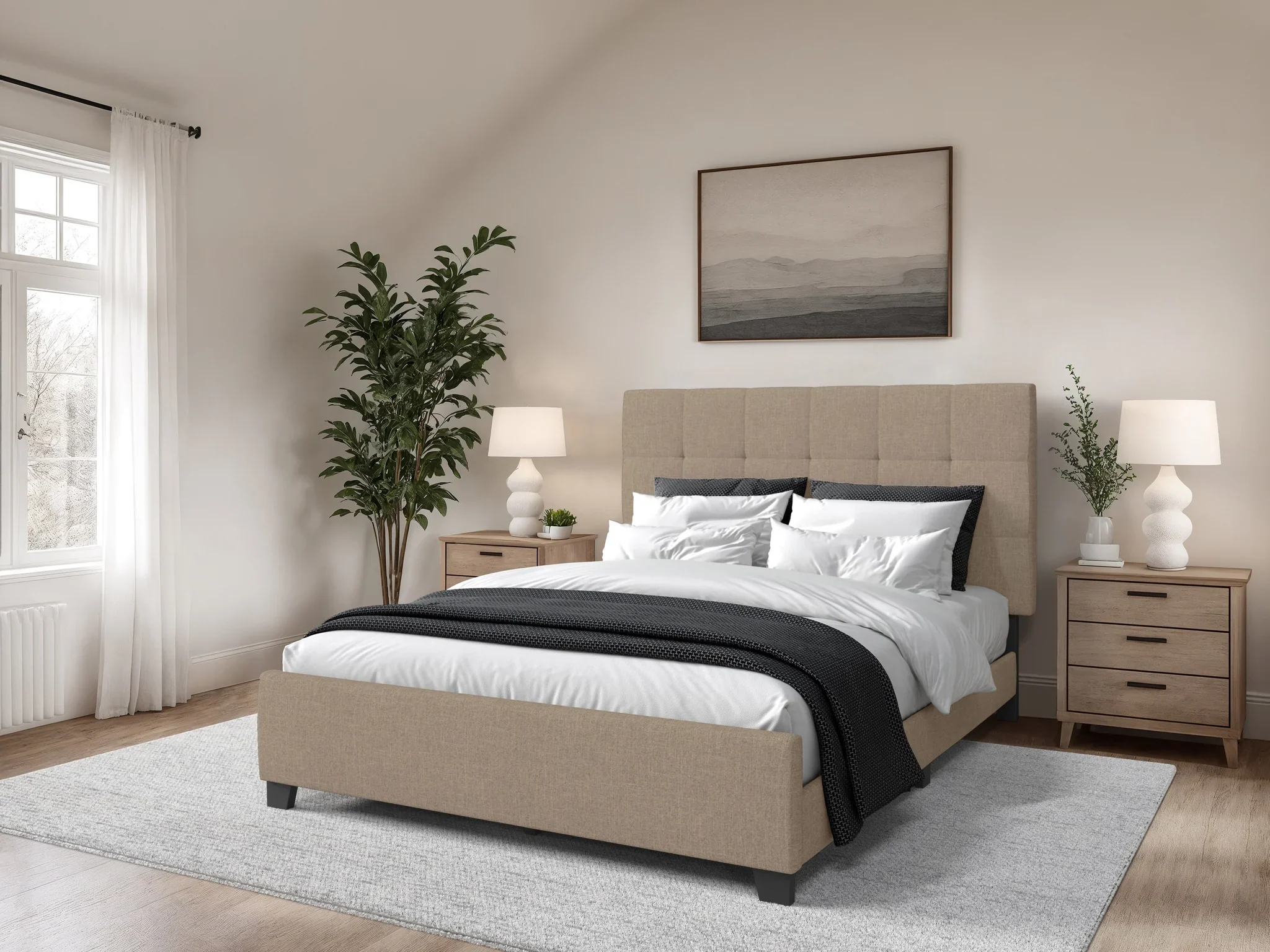 Warm Stone Tufted Queen Bed Frame | | No Box Spring Required