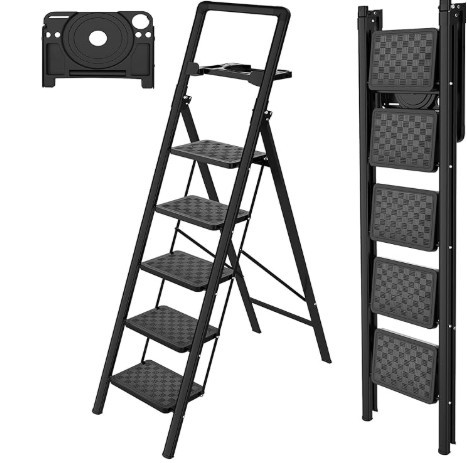 HBTower 5-Step Folding Ladder with Tool Platform - Barely Used