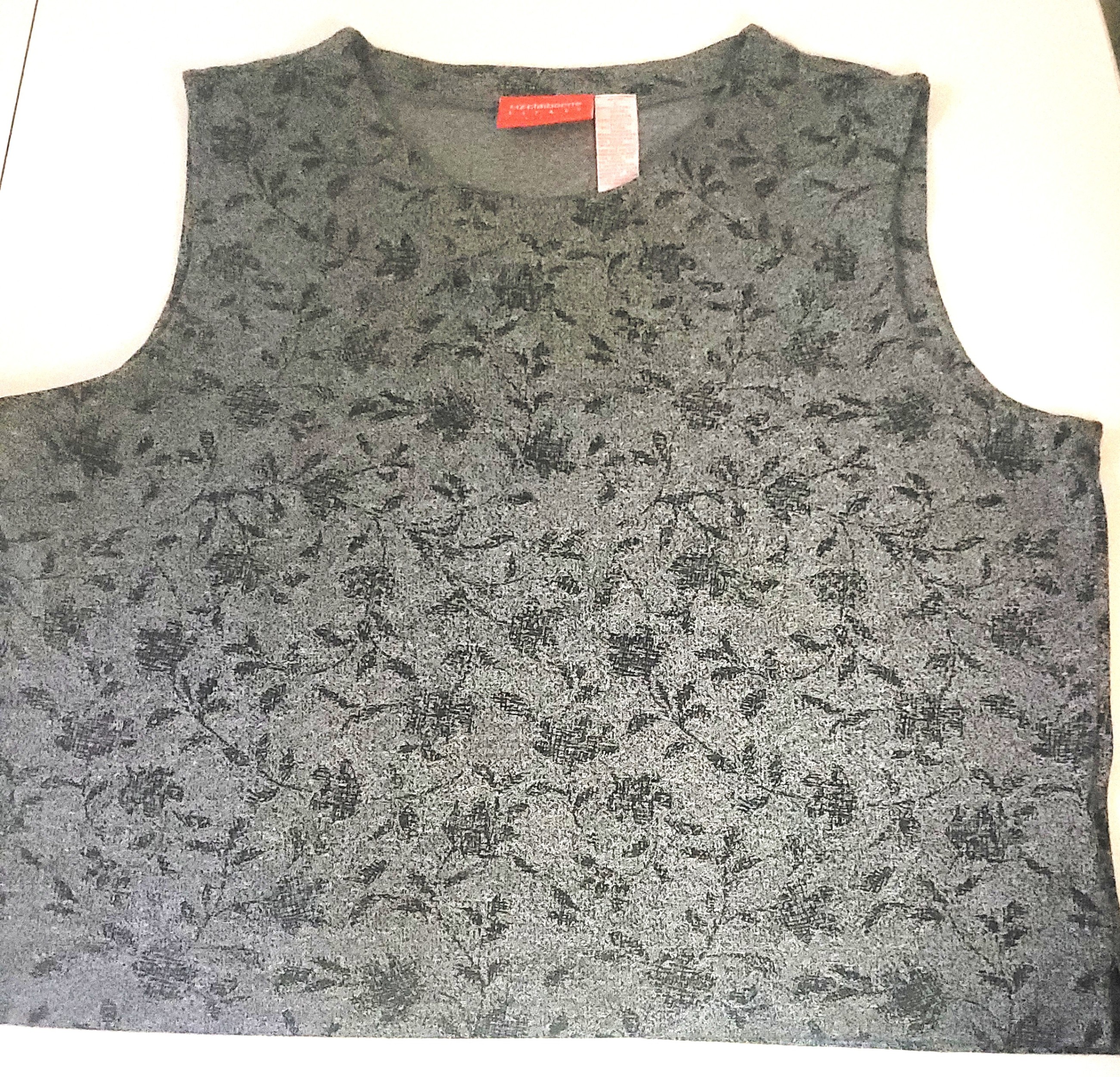 Liz Claiborne Floral Knit Shell Top Petite Large Gray Sleeveless - photo 2