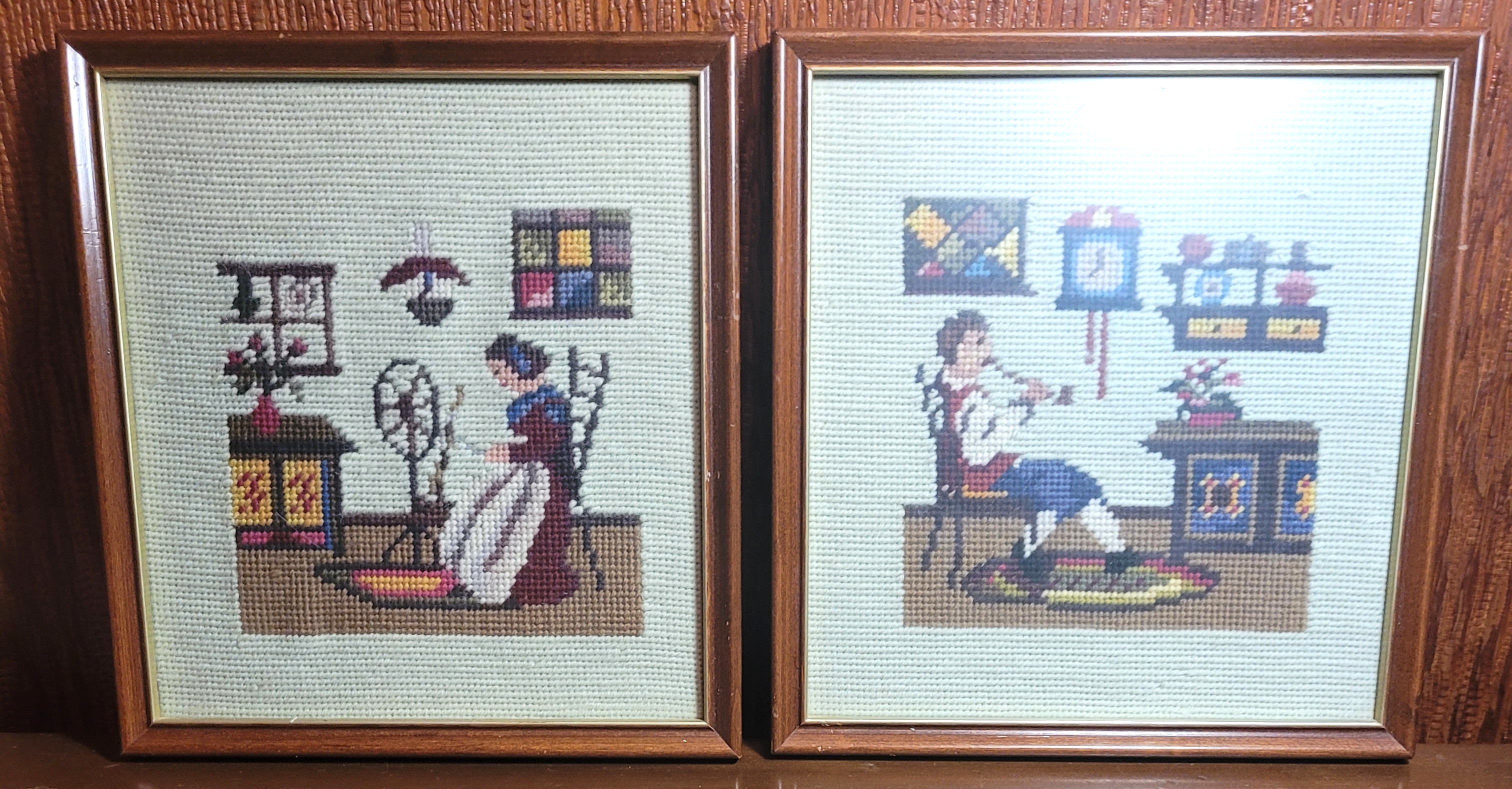 1976 Colonial Needlepoint Framed Art Pair of Framed Stitch Art - photo 2