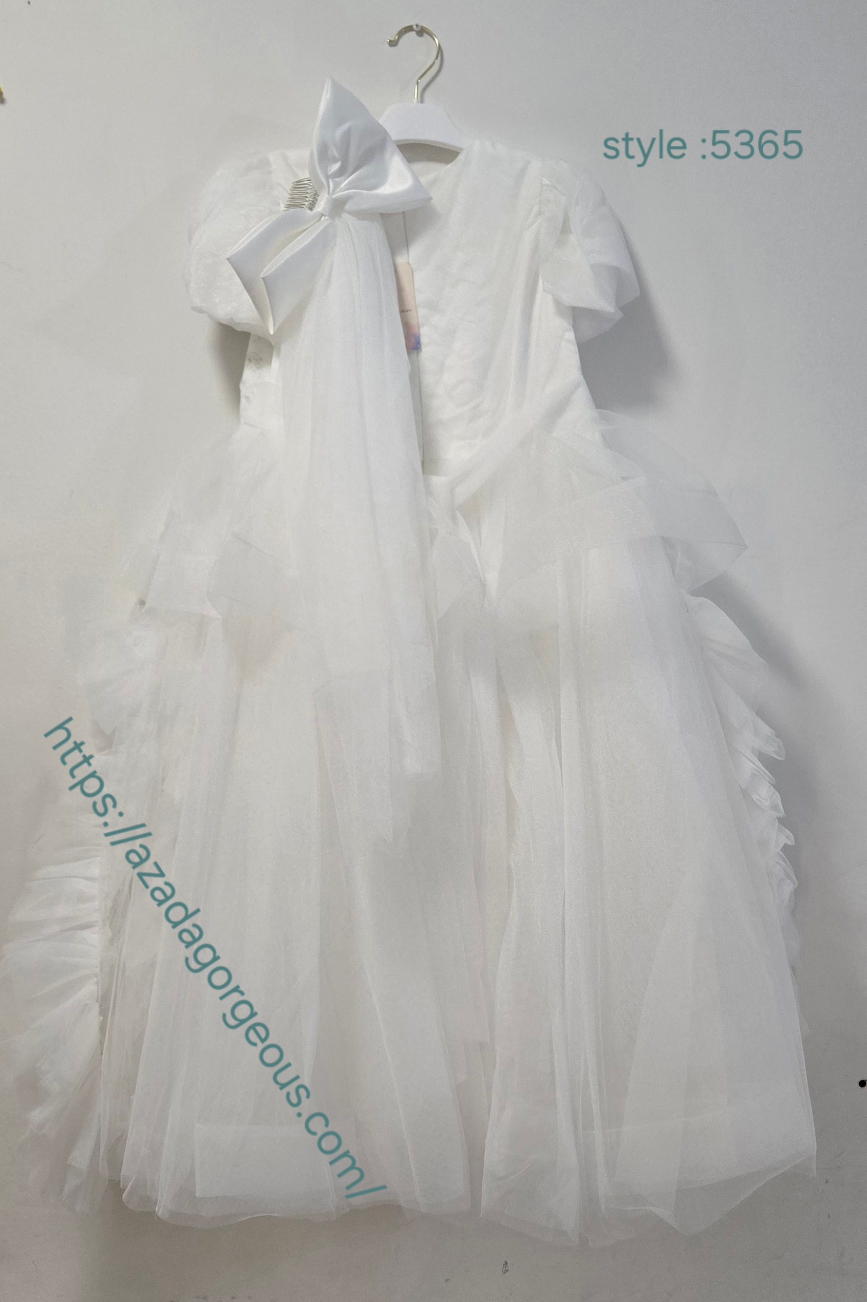 White Sequin Tulle Dress with Bow Accessory:5365 - photo 4