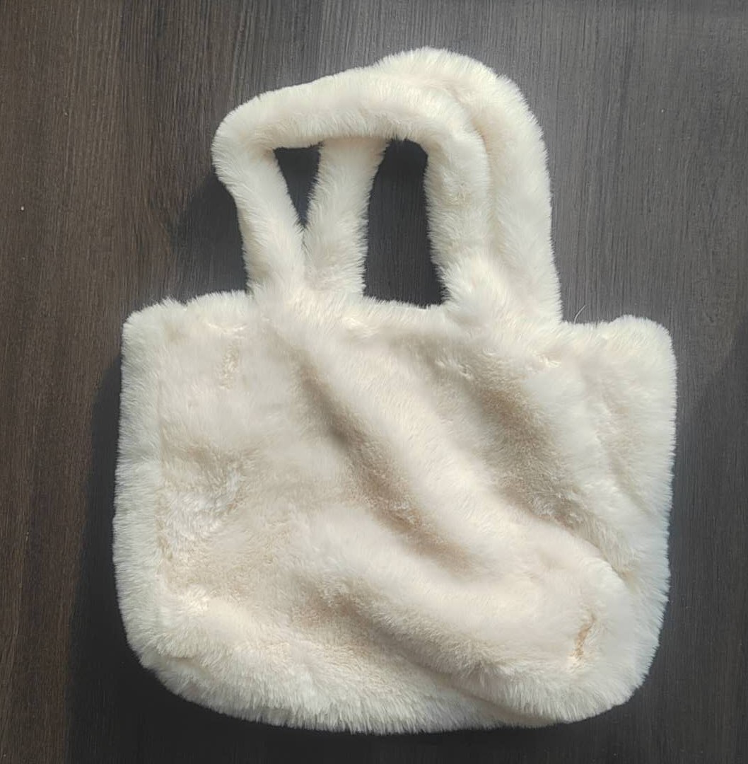 Cream Faux Fur Tote Bag