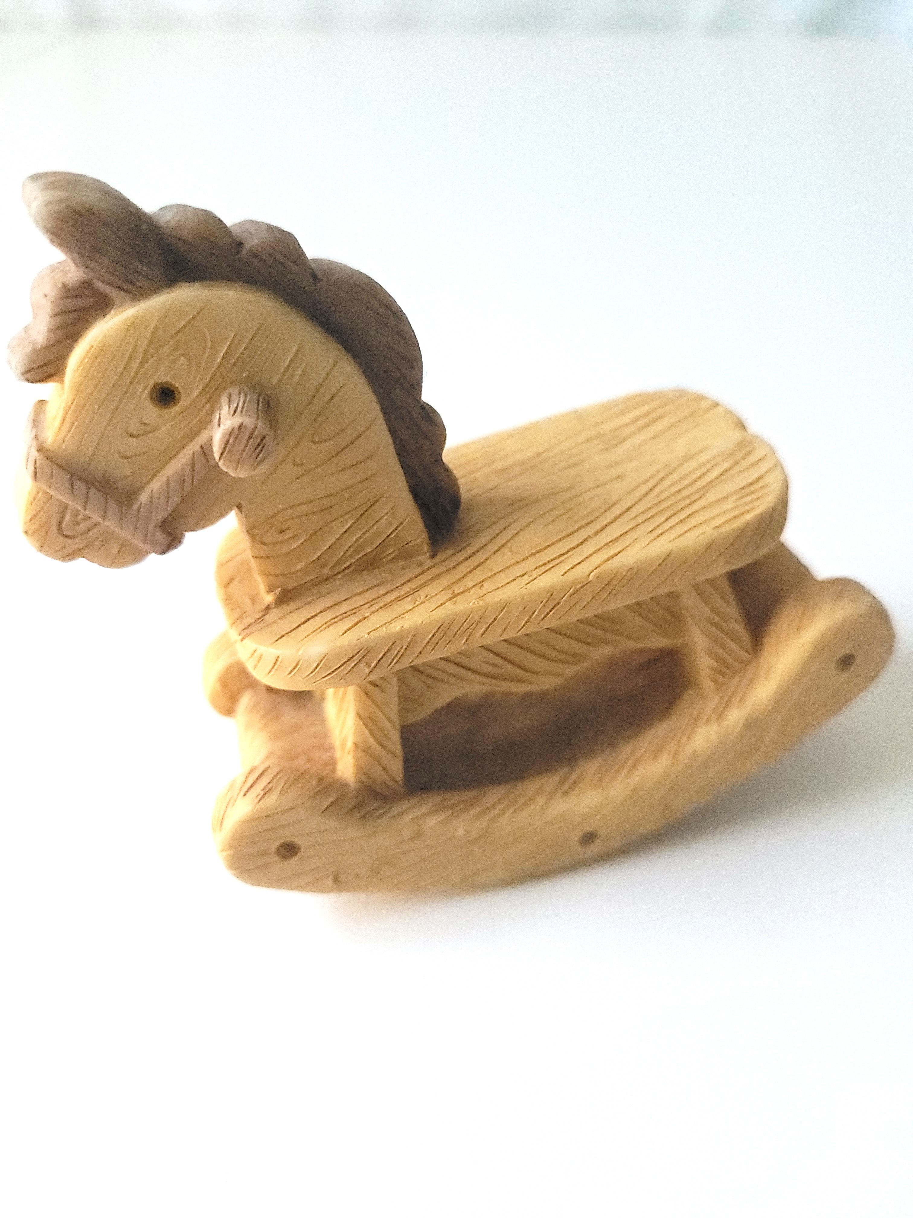 1980s Miniature Rocking Horse Figurine Faux Wood Grain - photo 2