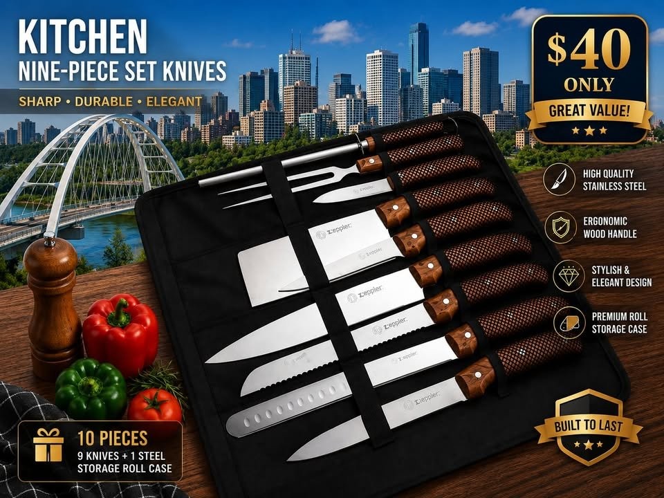 Premium 10-Piece Kitchen Knife Set w/ Storage Roll Case