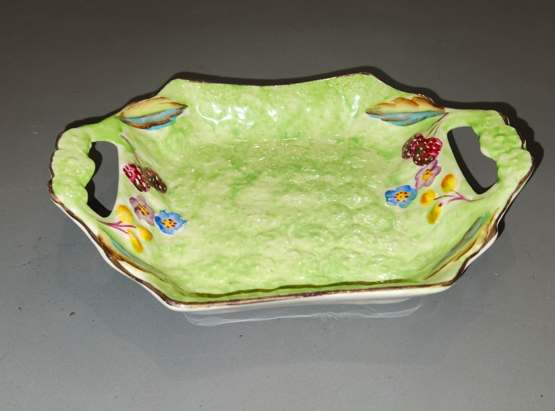 Square Trinket Dish Handled Hand Painted Floral Berry England - photo 2