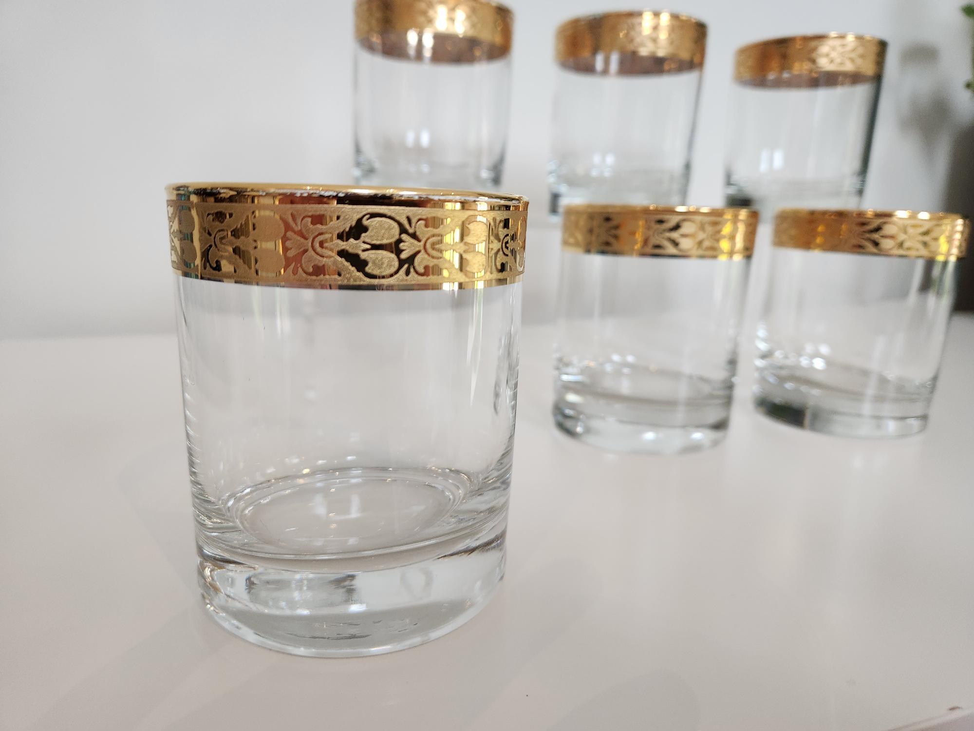 Set of 6 Vintage MCM Italian Gold Rim Small Rock Barware Glasses - photo 2