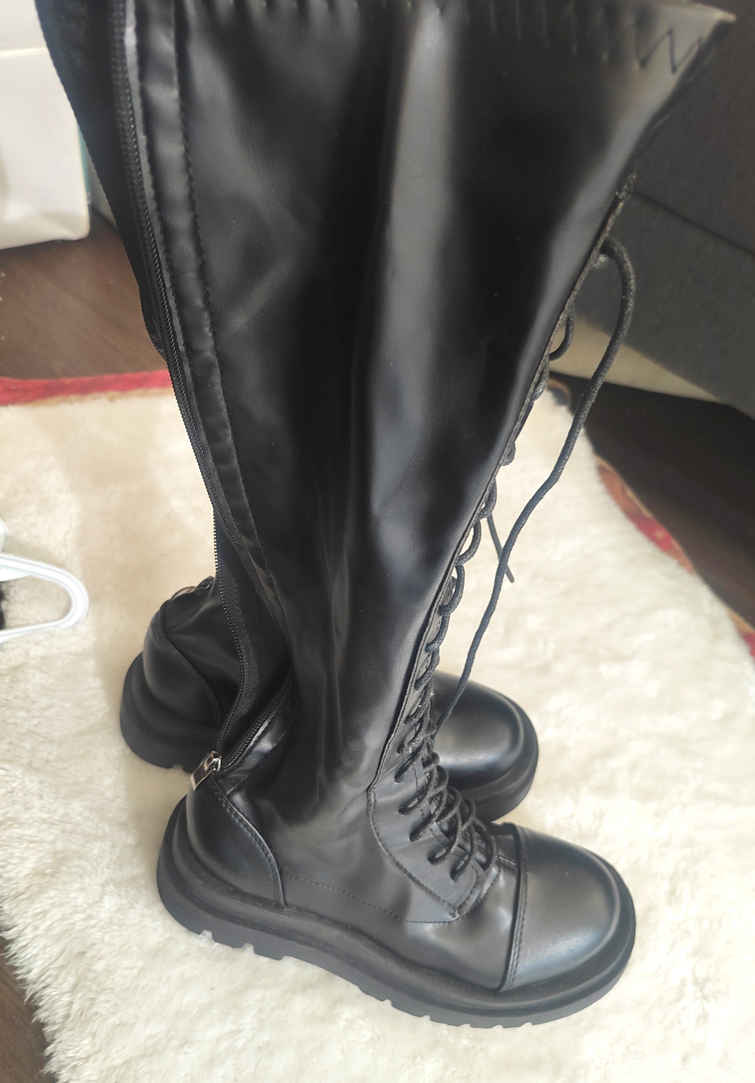 Black Knee-High Combat Boots