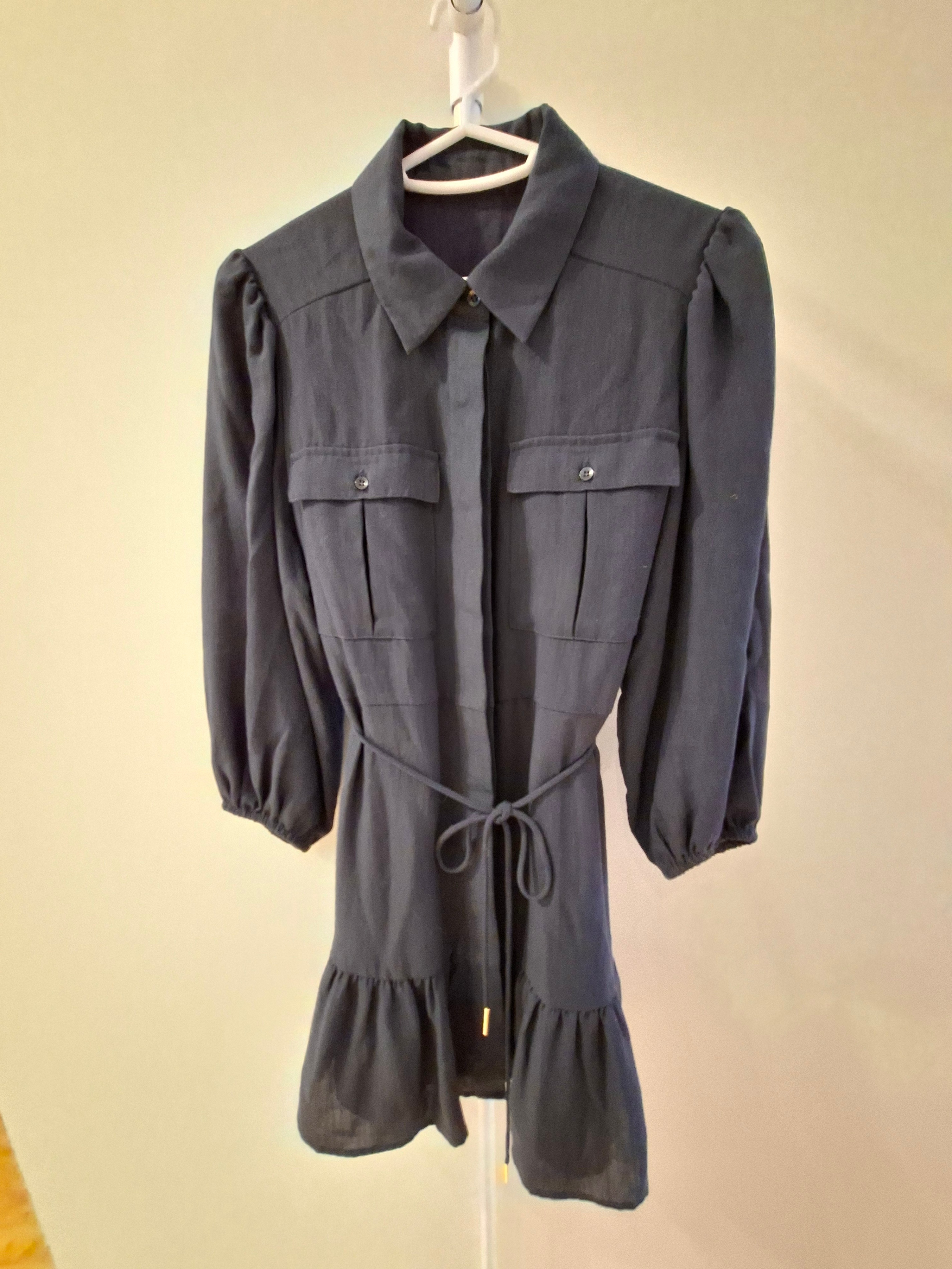 Navy blue Button-Up Dress with Belt