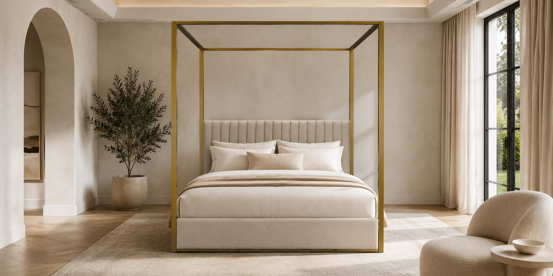 Queen Size Four Poster Bed Frame – Modern Canopy Platform Bed