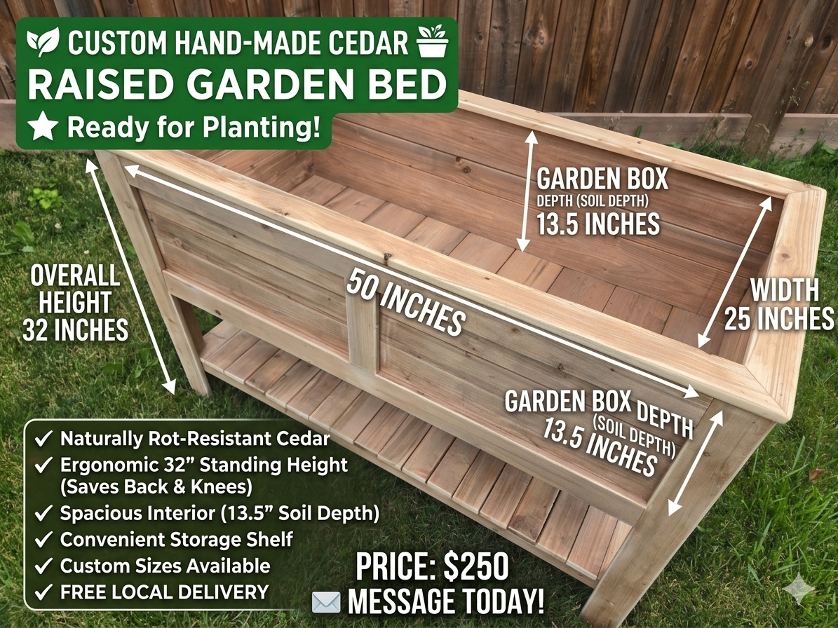 Custom Hand-Made Cedar Raised Garden Bed (Free Local Delivery) - photo 2