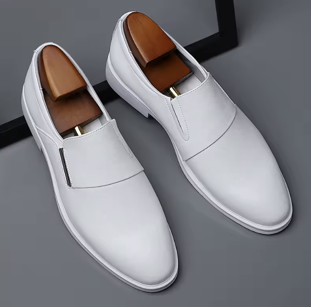 Men's White Leather Slip-On Dress Shoes - photo 2