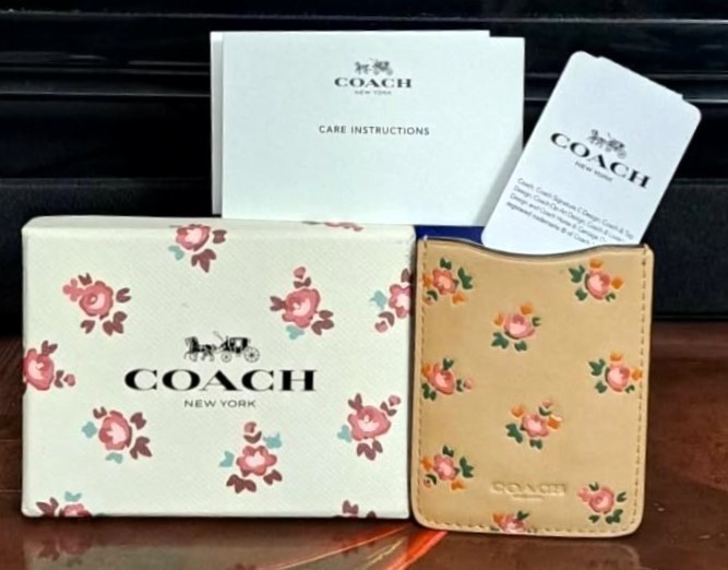 New COACH Phone Pocket Sticker Genuine Leather Card Holder