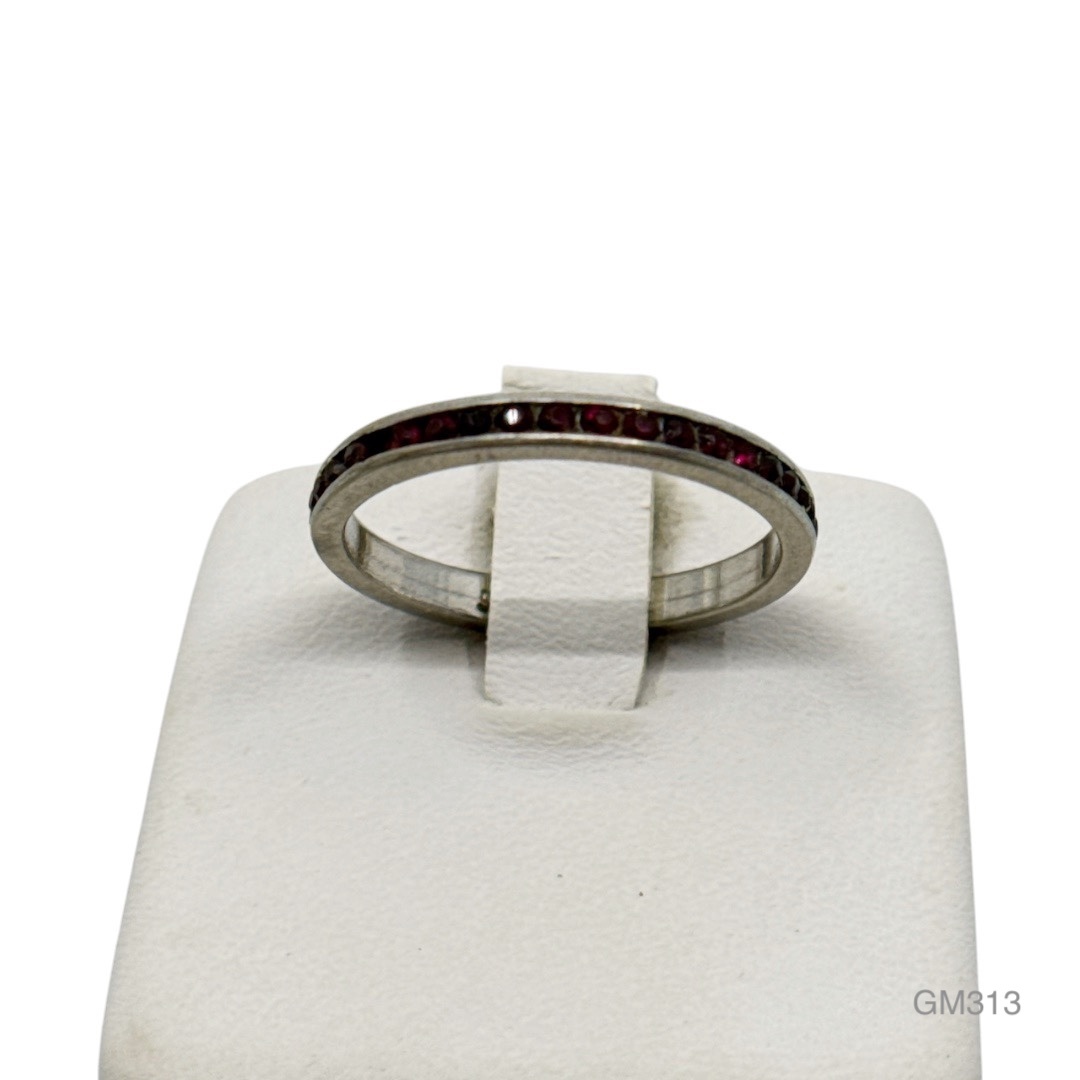 vintage sterling silver ruby rhinestone band ring - GM313
