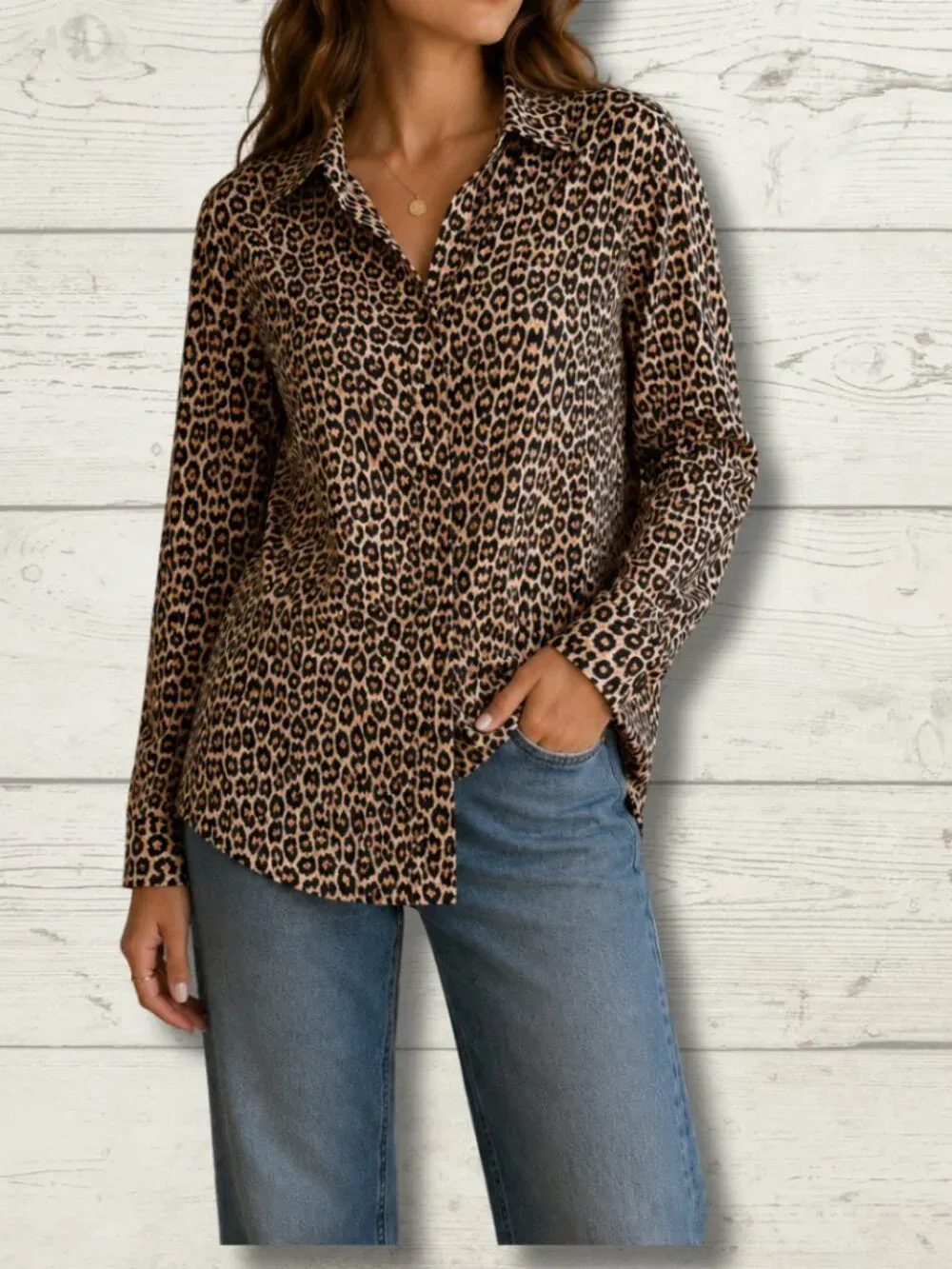 Chico’s Leopard Print Wrinkle Resistant Cotton Button-Up Blouse