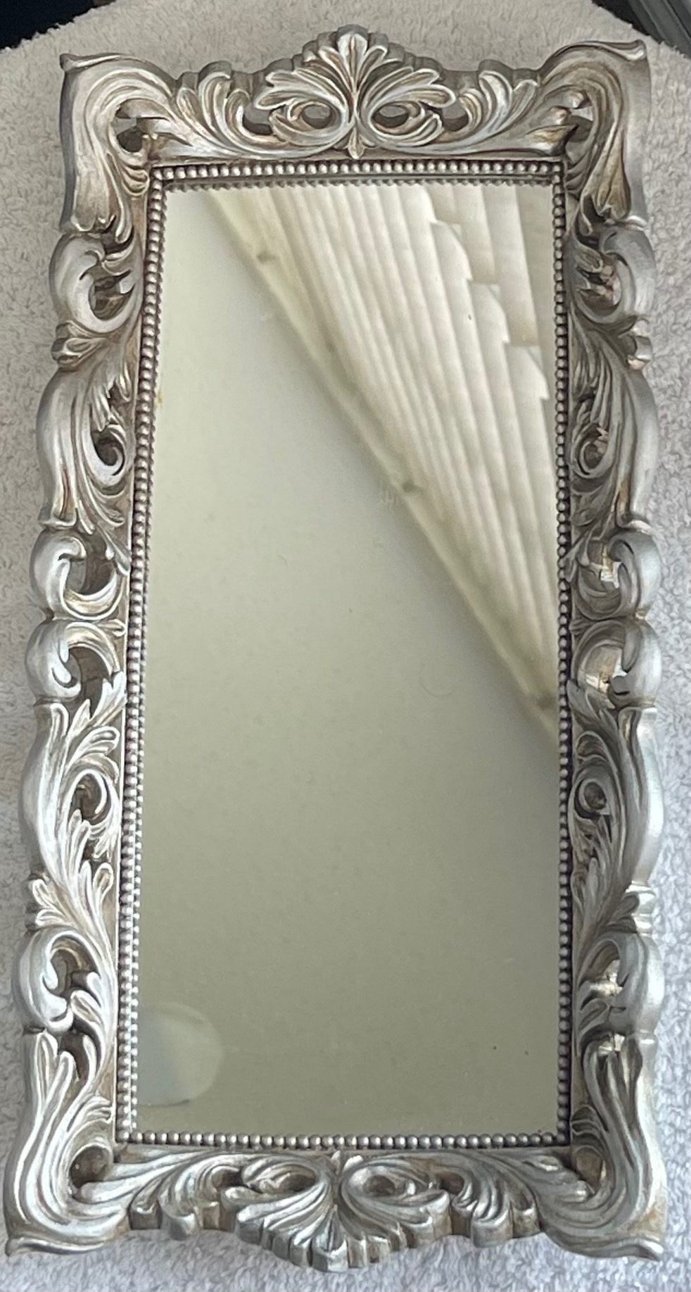 Vintage Heavy Silver Ribbon Bow Crest Mirror