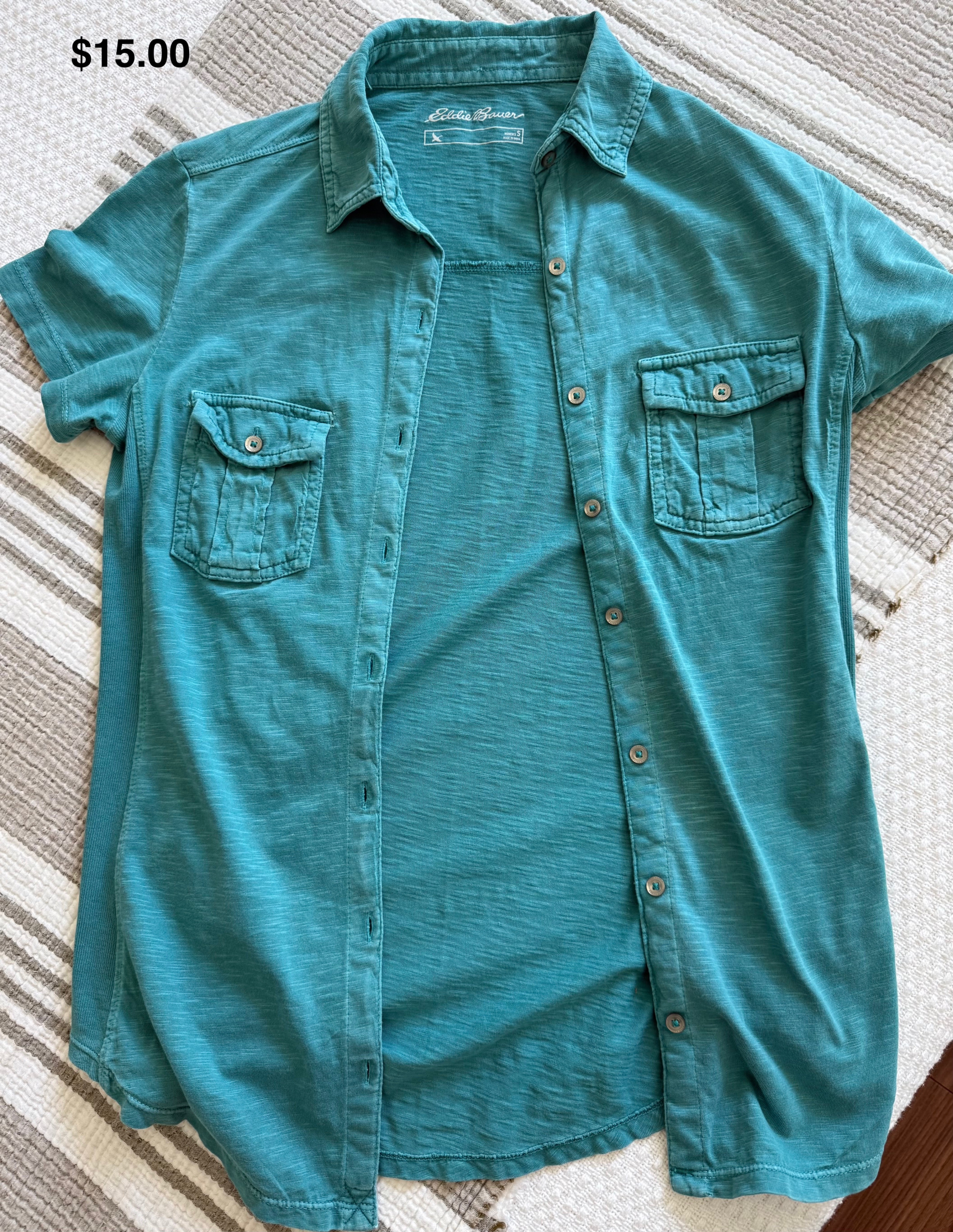 Eddie Bauer Teal Short Sleeve Button Up Shirt