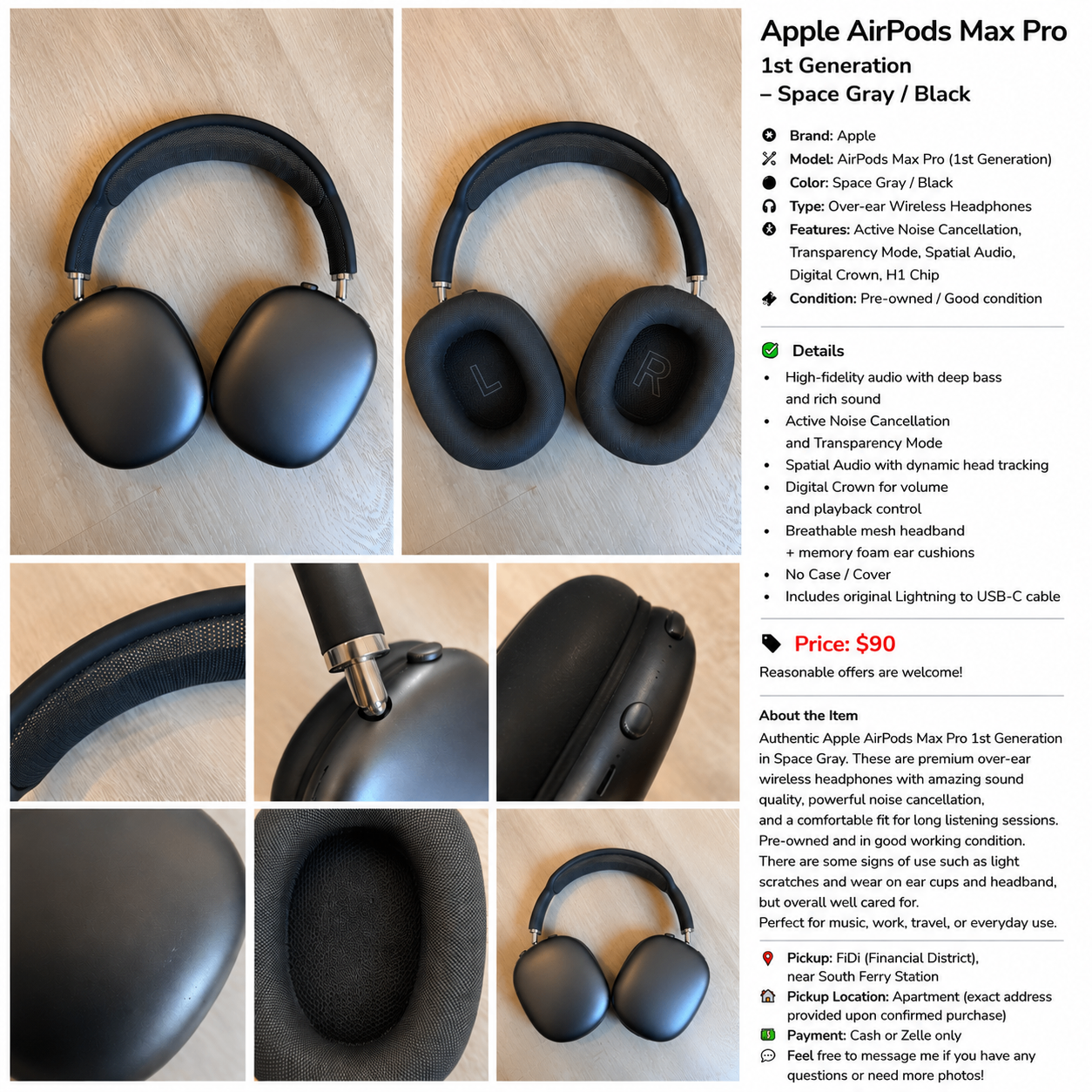 Apple AirPods Max Pro – 1st Generation – Space Gray / Black